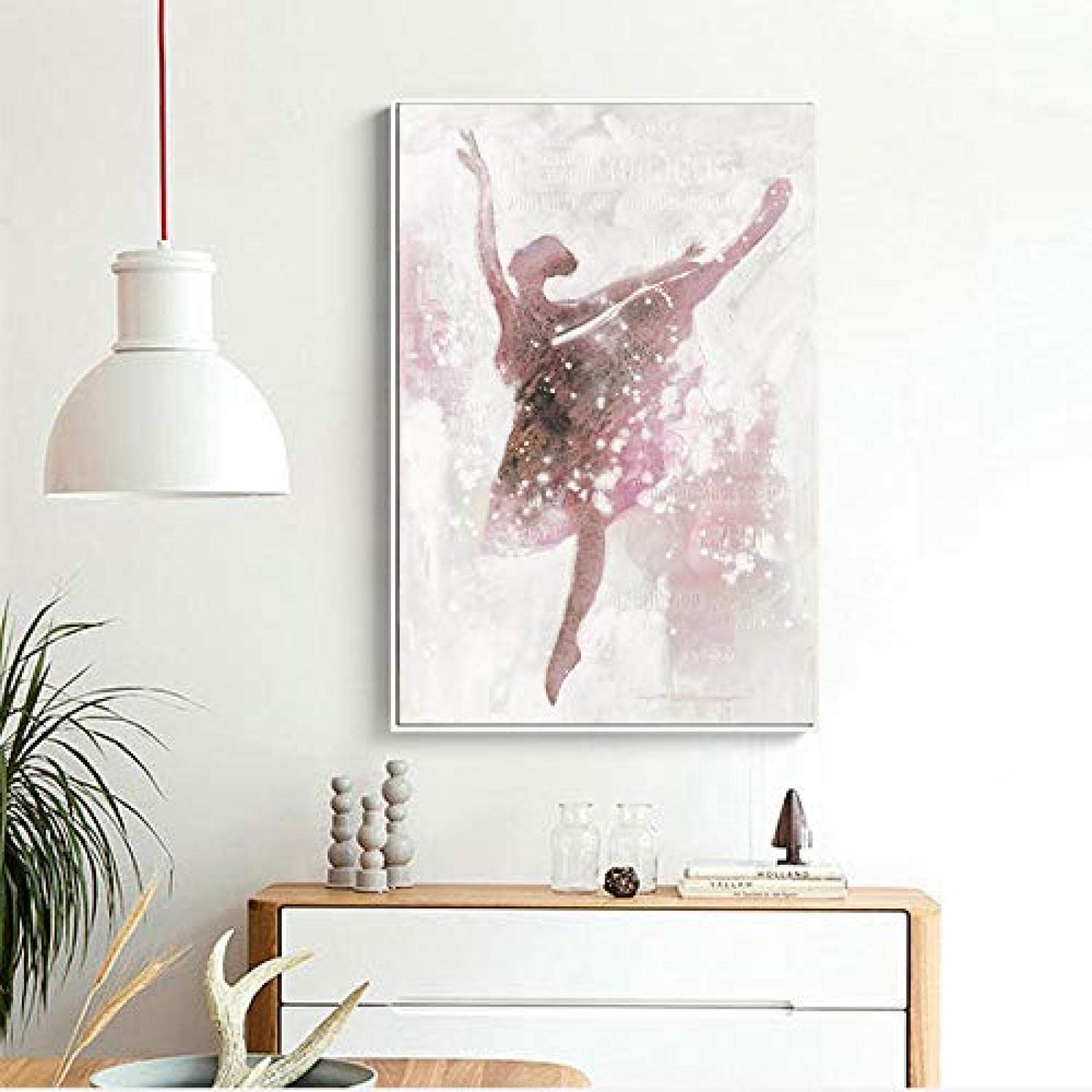 Elegant Ballet Canvas Wall Art - Hand Painted Fan Dance Decor for Living Room, Bedroom & Kitchen - 20x27.5 Inch Stretched Canvas Prints - Perfect for Home Decor & Gift Giving