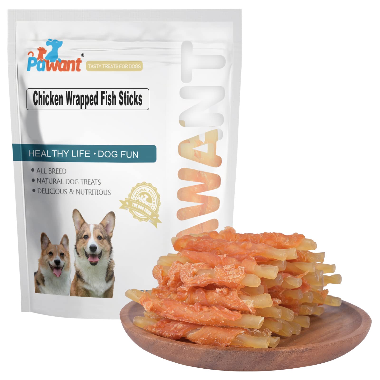 Premium Chicken Wrapped Cod Sticks Dog Treats - Grain Free, Rawhide Free Soft Chews for Puppy Training & Dental Health - 2lb Bag - Perfect for Reward Snacks, Obedience Training & Teething Relief