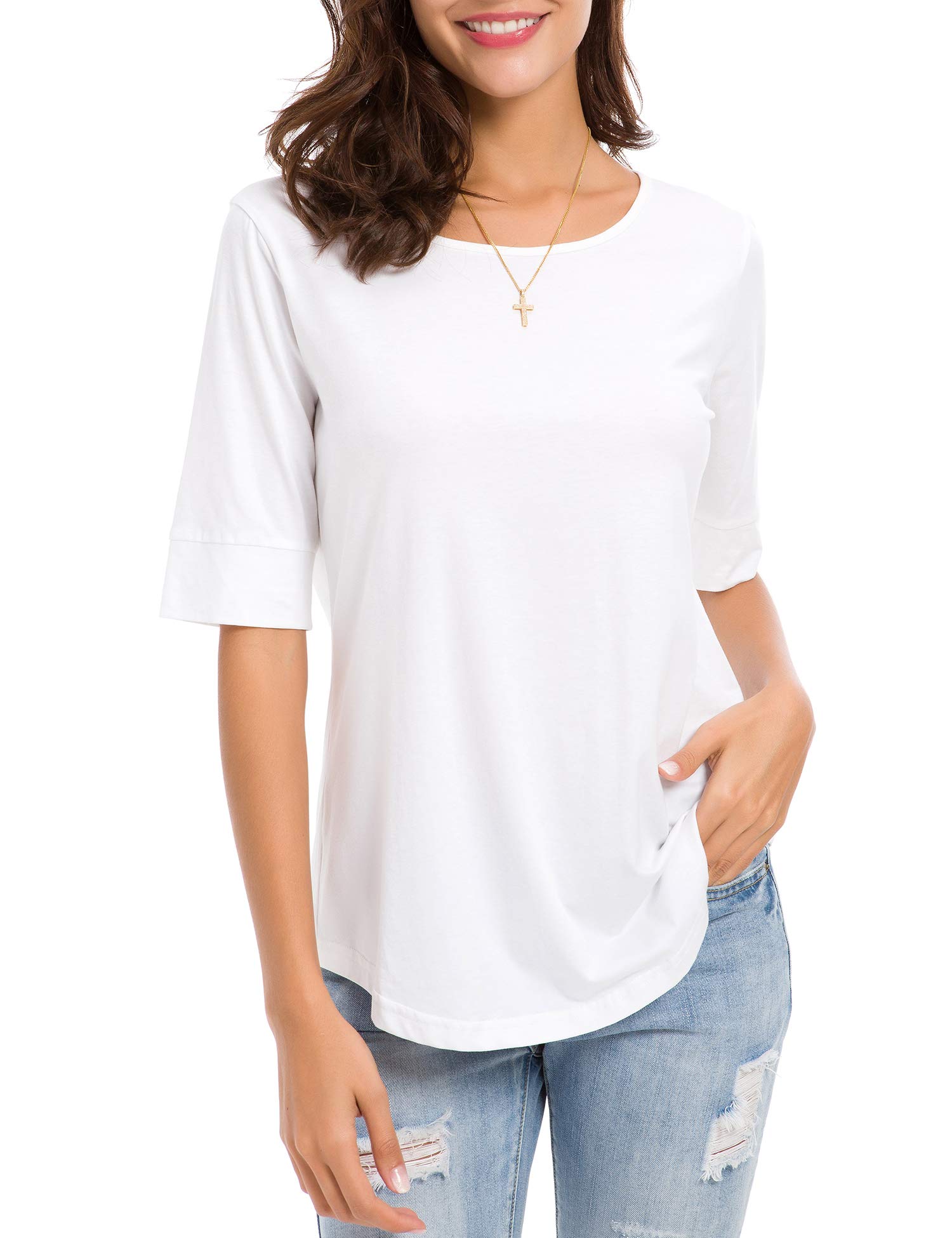 Women's Elbow Length Sleeve Cotton Blouse - Summer Casual Tunic Tops for Women | Perfect for Office, Beach & Everyday Wear
