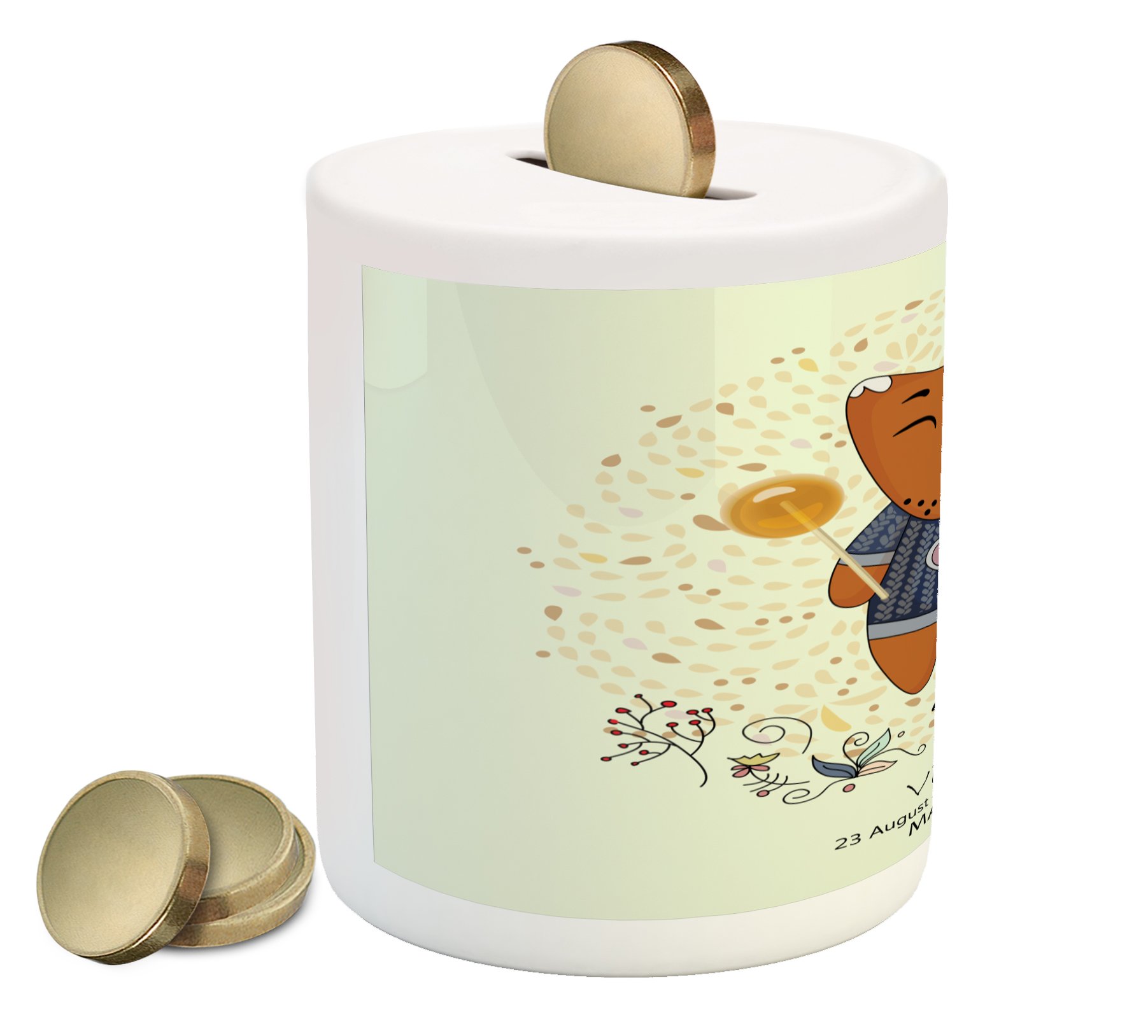 Ambesonne Zodiac Virgo Ceramic Piggy Bank - Funny Happy Cartoon Character on Floral Background, Horoscope Design Money Box for Cash Saving (3.6