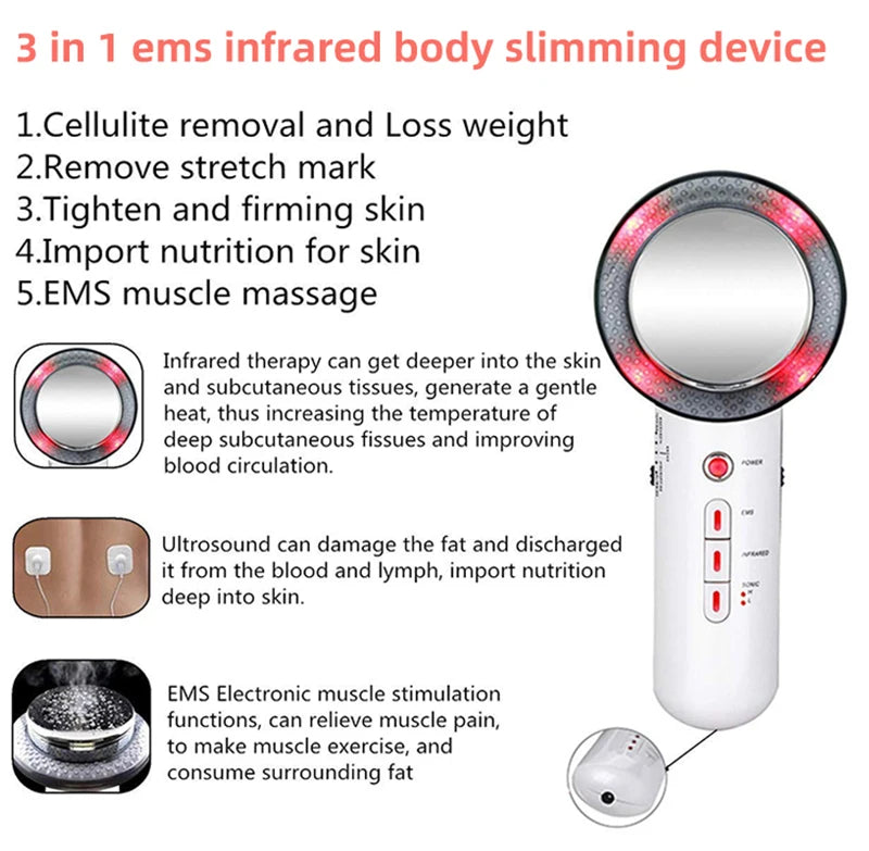 Professional Ultrasound Cavitation & EMS Fat Burner Machine - Body Slimming Massager for Weight Loss, Anti-Cellulite Treatment with Galvanic Infrared Technology | Home Use & Spa Treatment for Tummy, Arms, Thighs
