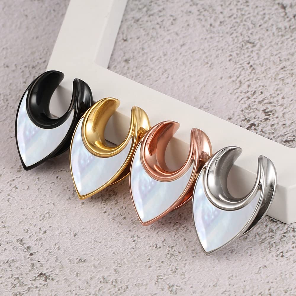 Casvort 2 PCS Hypoallergenic 316 Stainless Steel Conch Saddle Hangers - Elegant Reverse Saddle Tunnels Gauges (8mm-25mm, 0g-1