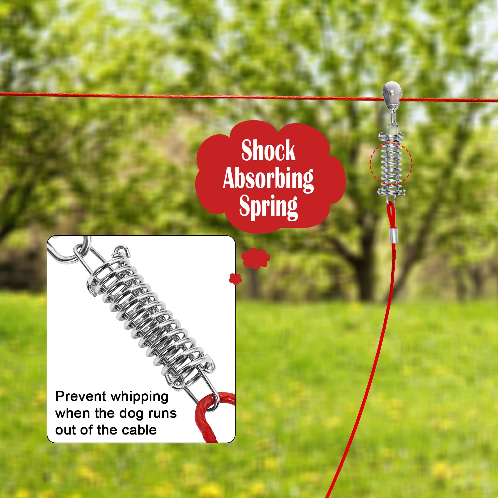 Heavy Duty 100FT Dog Run for Large Dogs Up to 250LBS - 15FT Tie Out Cable with Trolley Zipline System - Perfect for Backyard, Yard & Outdoor Dog Exercise & Playtime