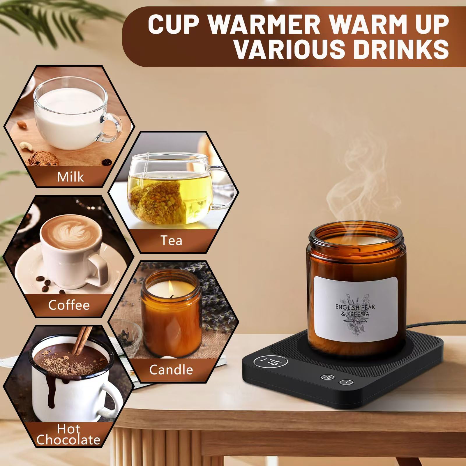 3-Temperature Smart Coffee Mug Warmer with Auto Shut Off & Digital Display - Electric Desk Warmer for Coffee, Tea, Hot Chocolate - Perfect for Office, Home & Travel Use (No Cup Included)
