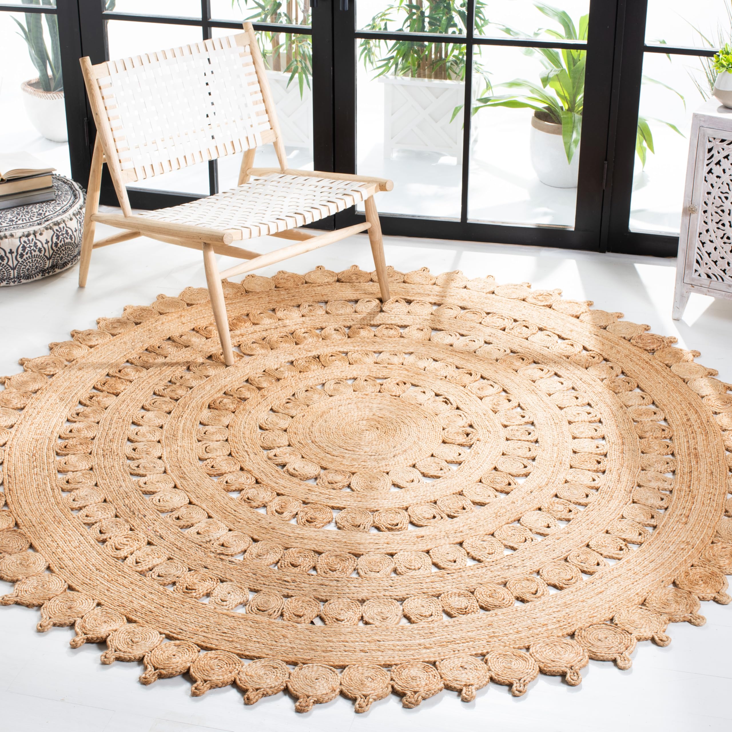 SAFAVIEH Handmade Natural Jute Area Rug - 8' Round Boho Farmhouse Rug, Eco-Friendly Fiber for High Traffic Living Room & Bedroom, Perfect for Cozy Home Decor (NF162A)