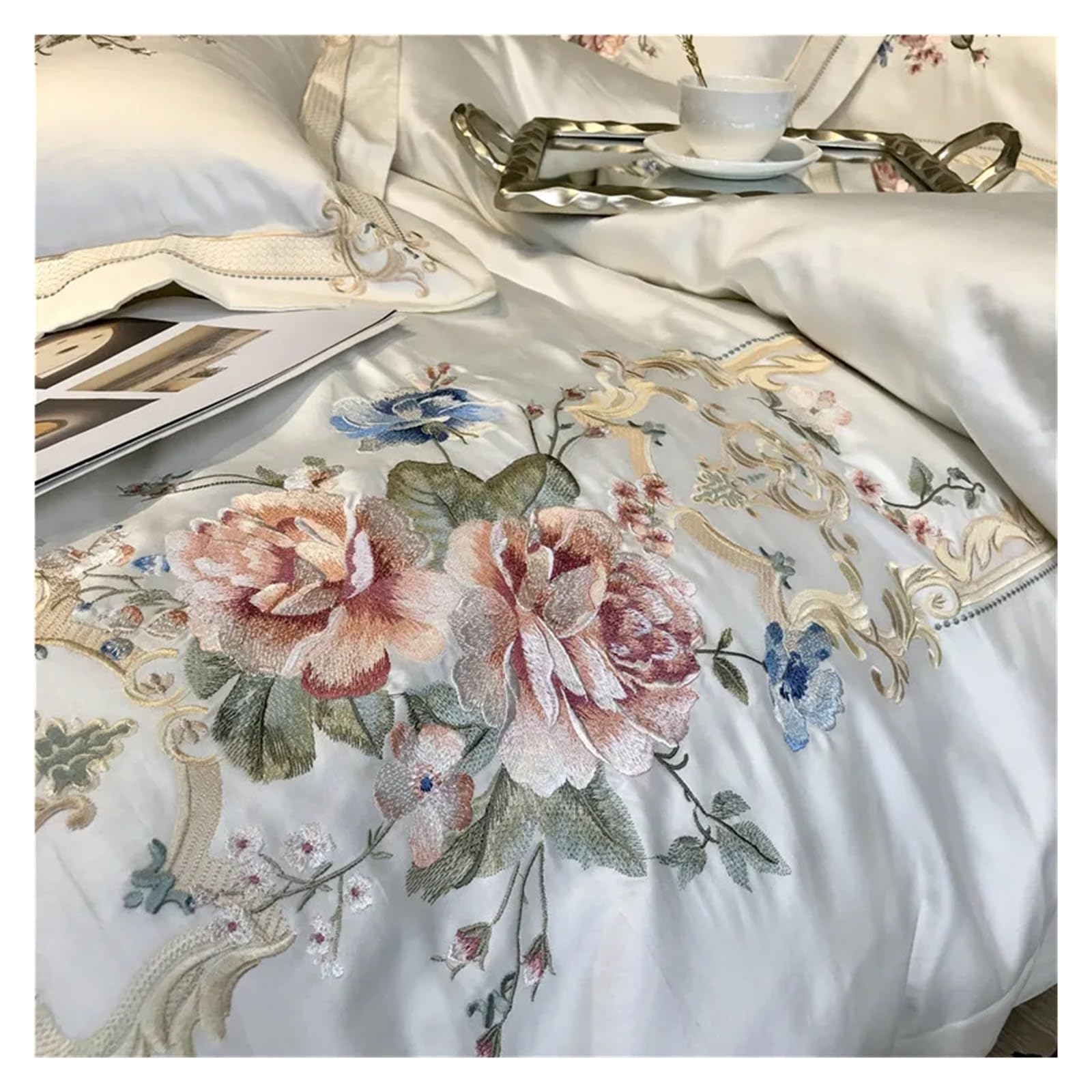 Luxury 1000TC Egyptian Cotton Bedding Set - Queen, King & Super King Size - Embroidered White Duvet Cover & Sheet Set for Ultimate Comfort & Elegance | Perfect for Master Bedrooms, Guest Rooms & Luxury Hotels