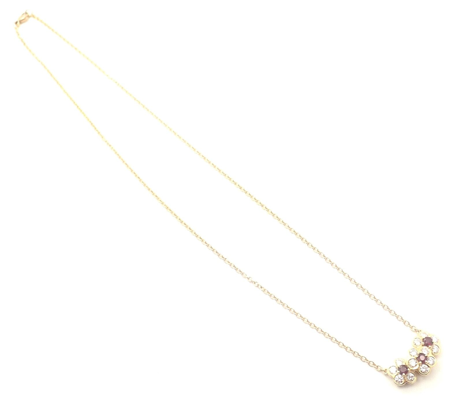 Authentic Van Cleef & Arpels 18k Yellow Gold Ruby Diamond Fleurette Necklace | Luxury Jewelry for Women | Perfect for Weddings, Anniversaries & Special Occasions