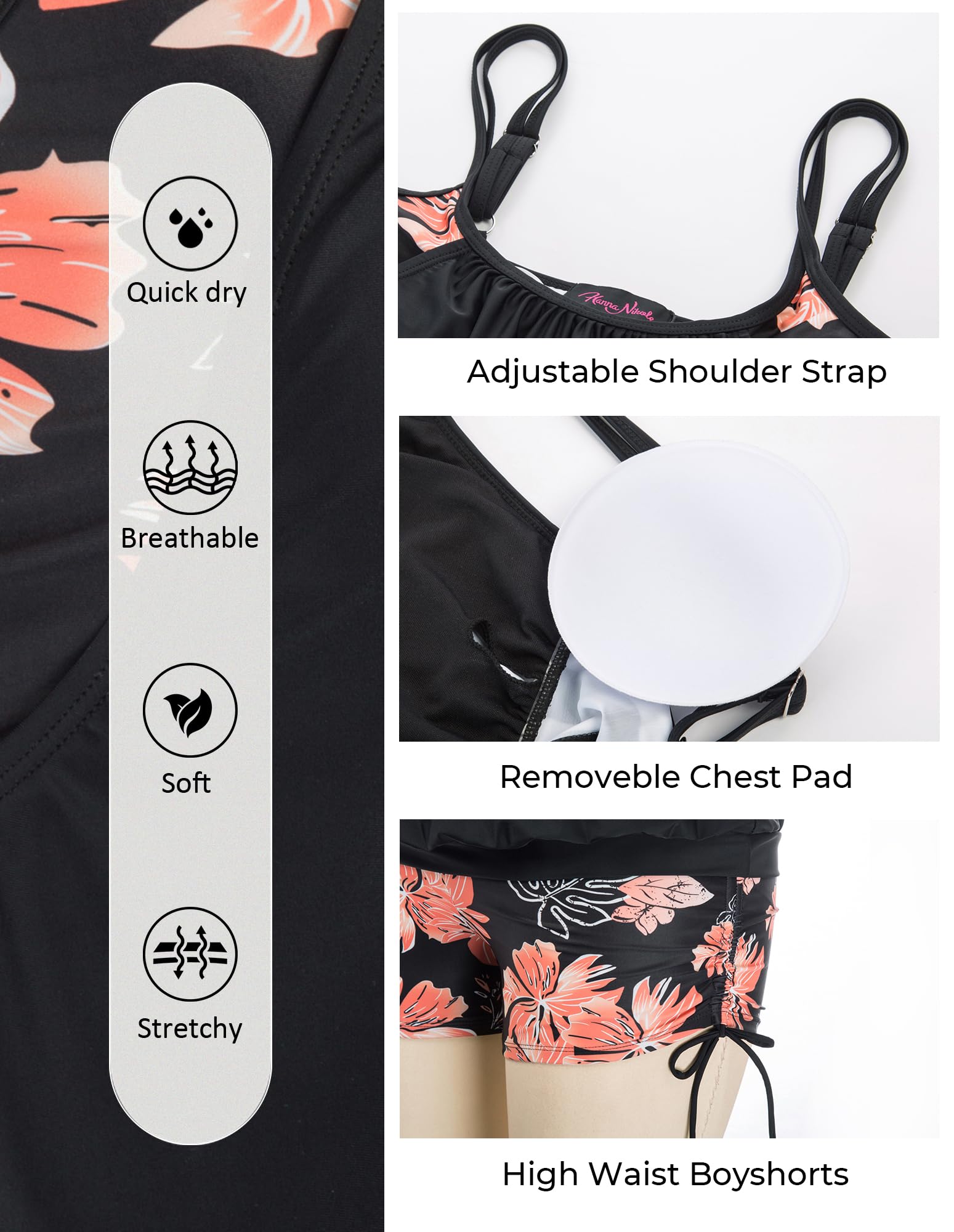Hanna Nikole Women's Plus Size Striped Printed Tankini Top with Shorts - 2 Piece Swimsuit Set for Beach, Pool & Vacation | Comfortable Swimwear for Curvy Women