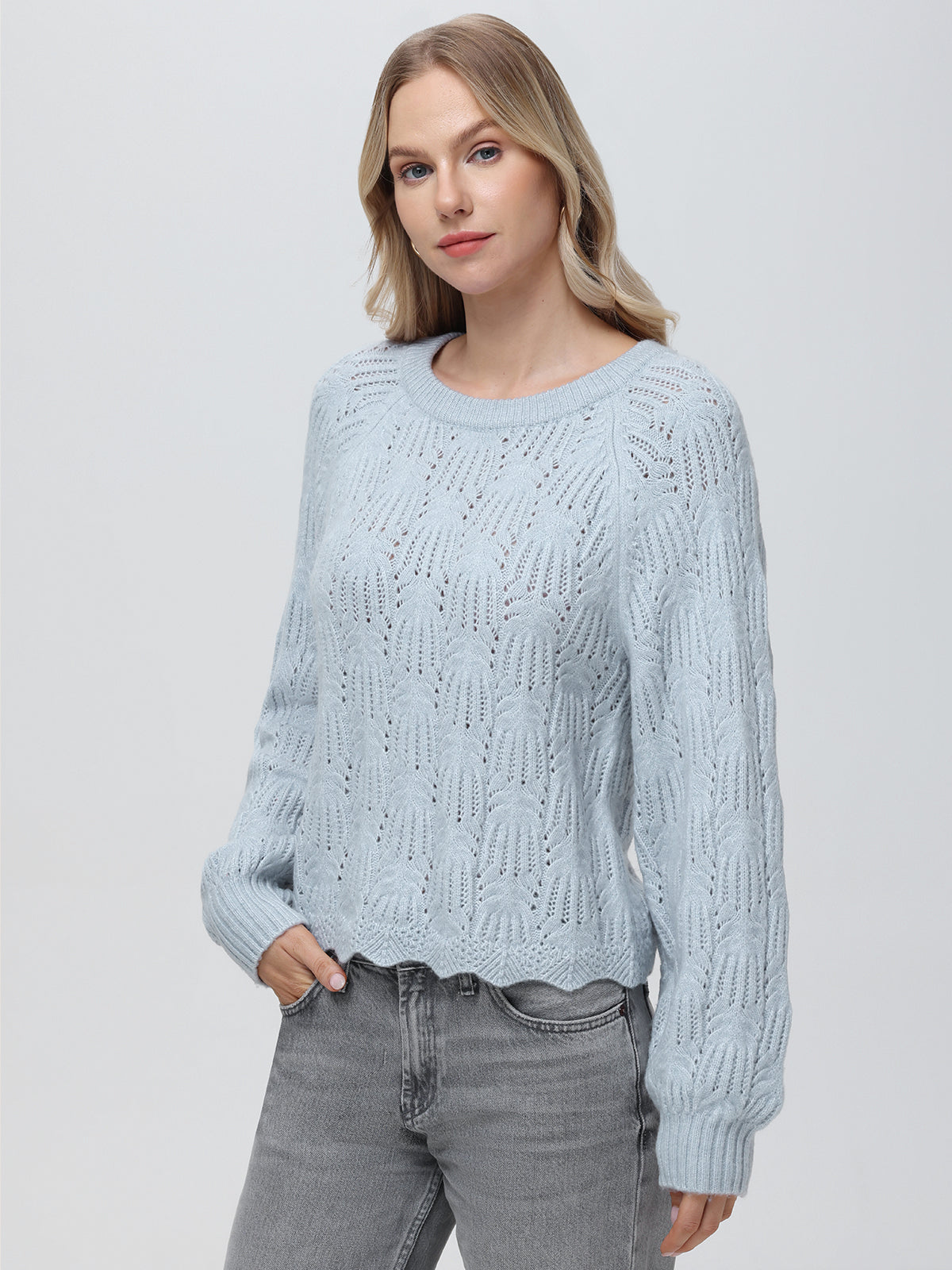 Athena Women's Pointelle Bow Back Sweater - Soft Knit Pullover for Casual Wear, Office & Date Nights | Elegant Lace Detail & Comfort Fit
