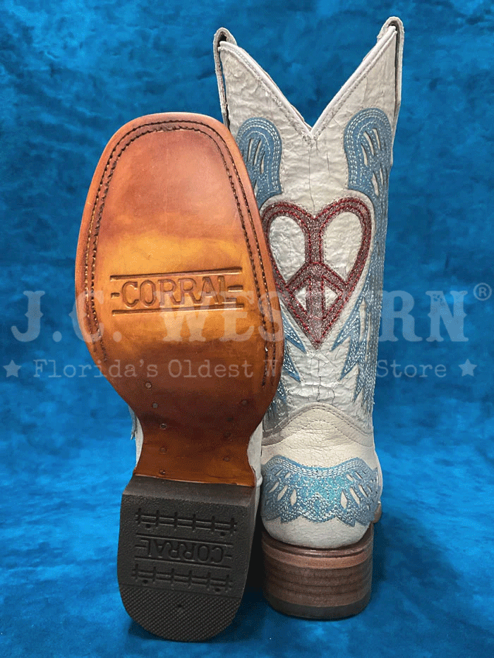 Corral T0147 Teen Glitter Heart & Wings Square Toe Cowgirl Boots - White Western Boots for Girls, Perfect for Rodeo, Country Dance & Cowgirl Fashion