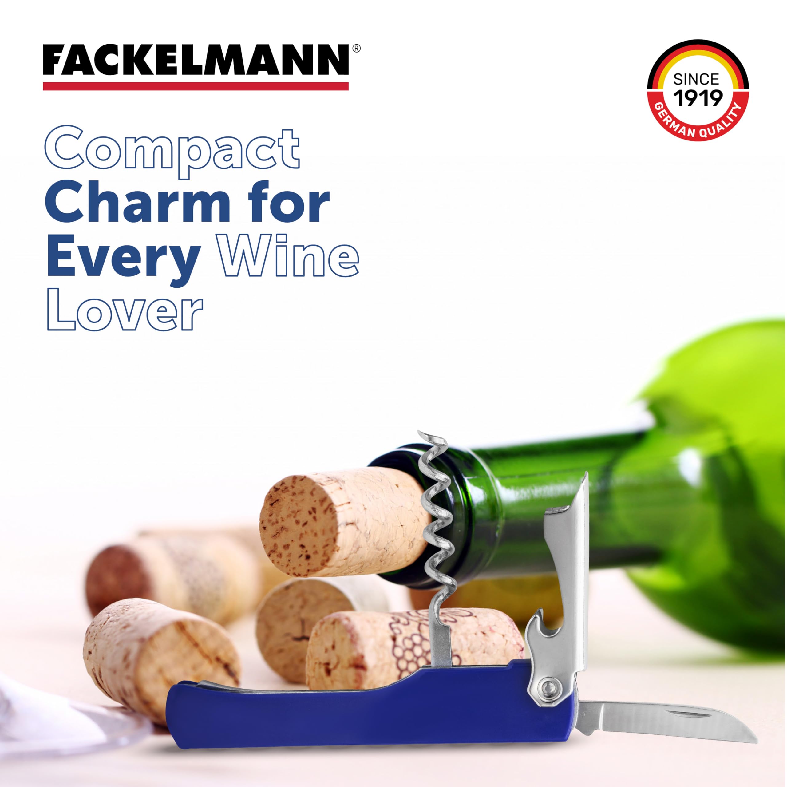 Fackelmann Professional Sommelier Corkscrew with Foil Cutter & Bottle Opener - Stainless Steel Wine Opener for Restaurants, Bars & Home Use