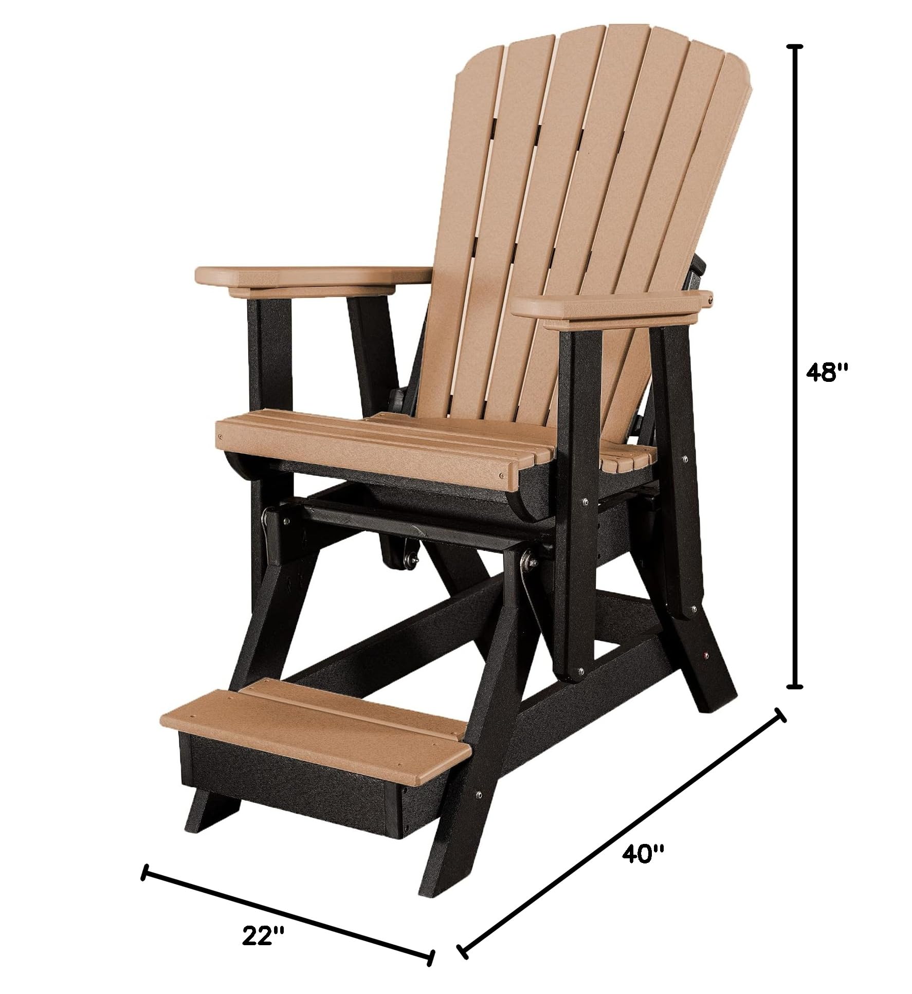 Outdoor Patio Adirondack Glider Chair with Slat Fan Back & Footrest - Black & Cedar - Perfect for Balcony, Garden, and Backyard Relaxation