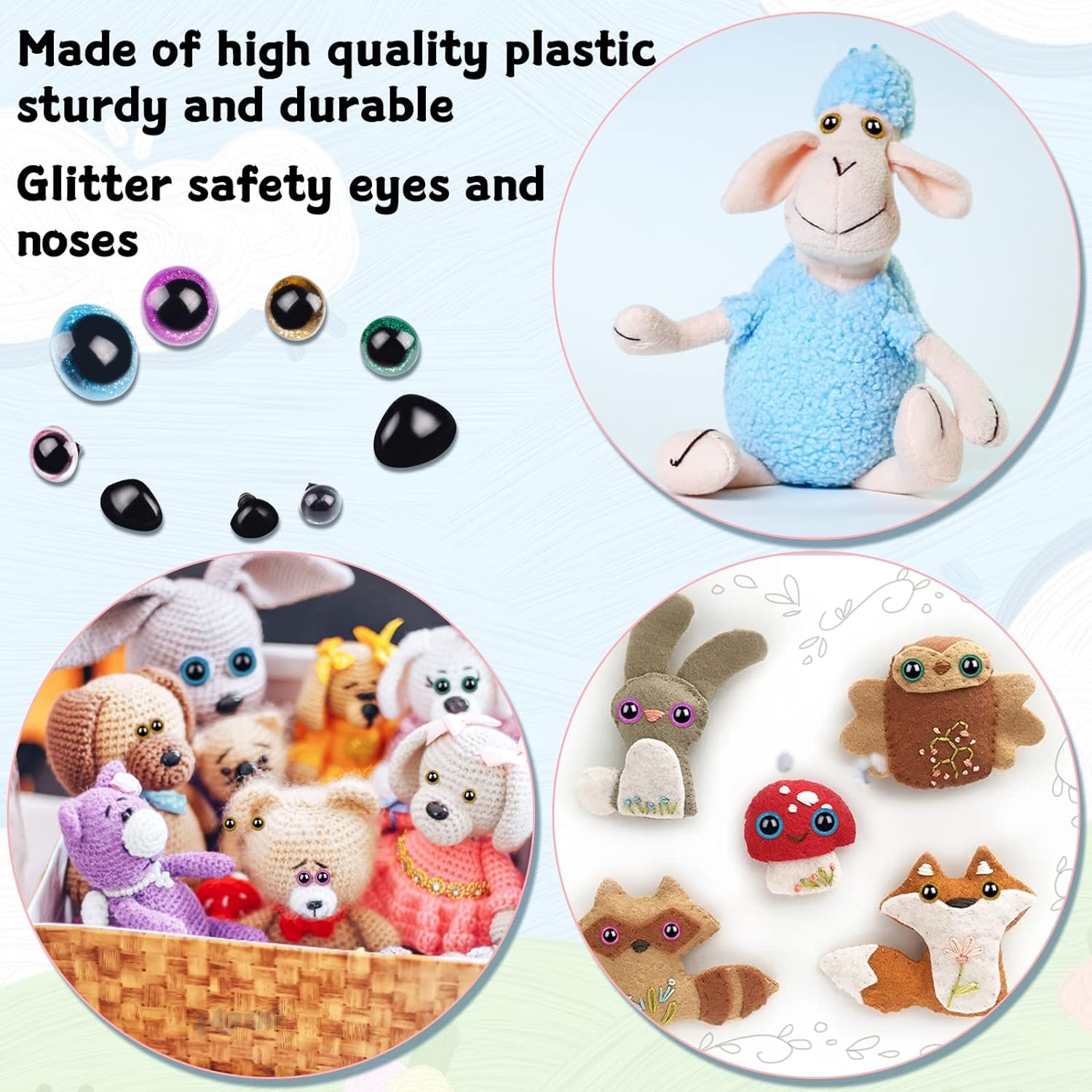 Reekei 360 Pcs Safety Eyes and Noses for Crocheting, 12-30mm Plastic Safety Eyes for Stuffed Animals, DIY Plush Toy Making Supplies, No Needle Required - Perfect for Amigurumi, Puppets, Bears, and Dolls