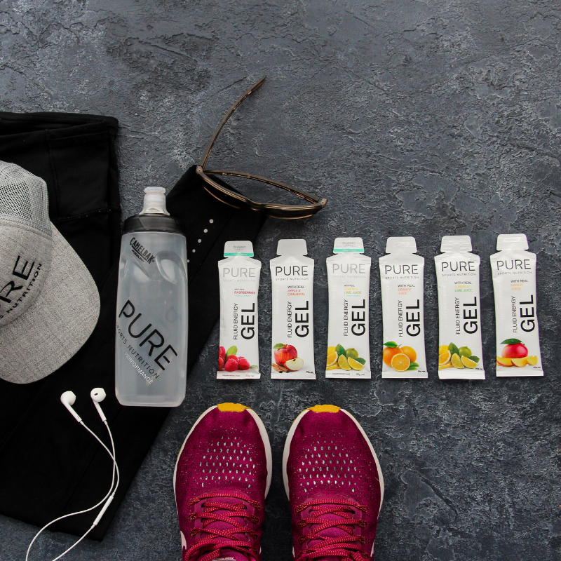 PURE Fluid Energy Gels - Raspberry Flavor with Caffeine Boost (50g) | Endurance Fuel for Runners, Cyclists & Athletes | Quick Energy Source During Workouts & Competitions