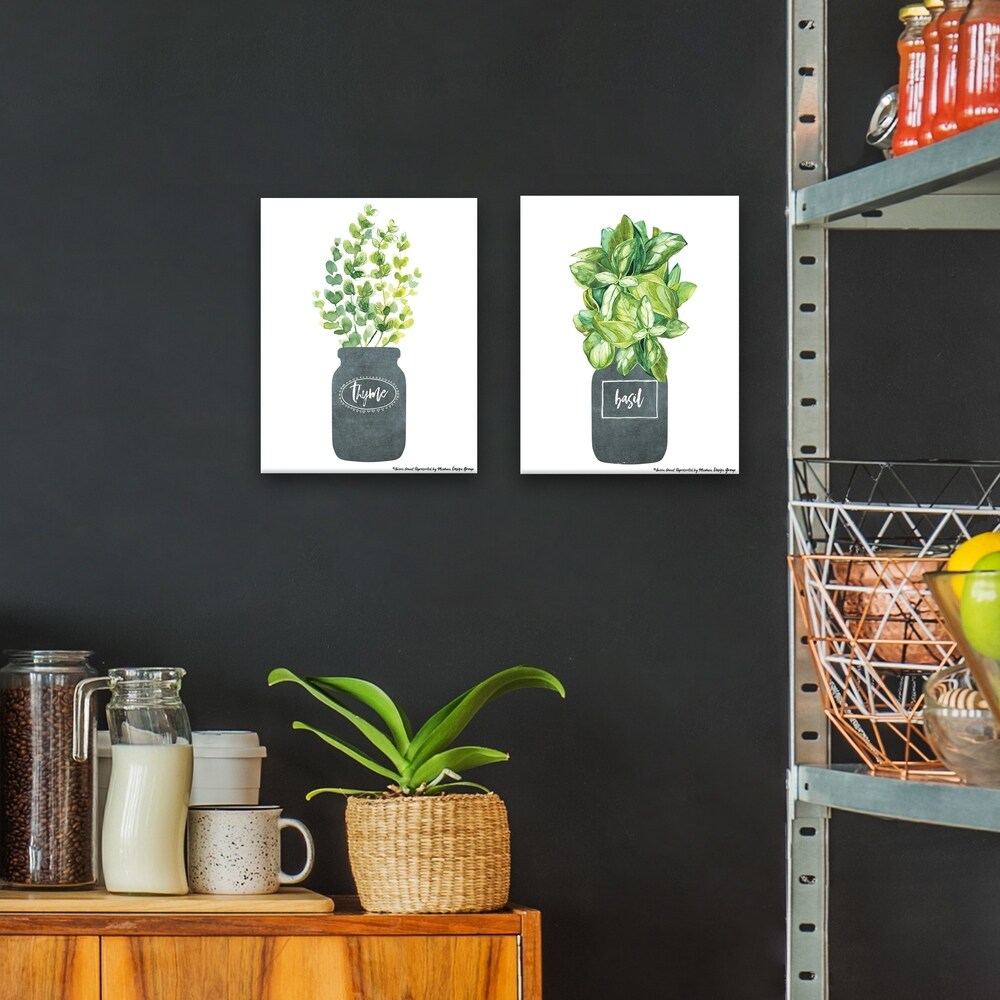 Basil & Thyme Printed Canvas Wall Art Set of 2 - 22x14 Inches Farmhouse Decor for Kitchen, Living Room & Bedroom