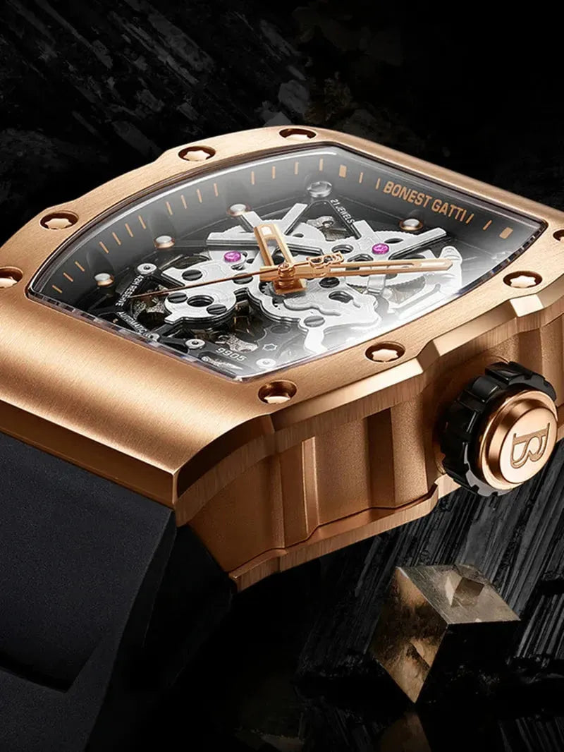 BONEST GATTI Phantom Series Skeleton Men's Watch - Luxury Automatic Mechanical Waterproof Wristwatch for Men | Perfect for Business, Formal Events & Everyday Wear