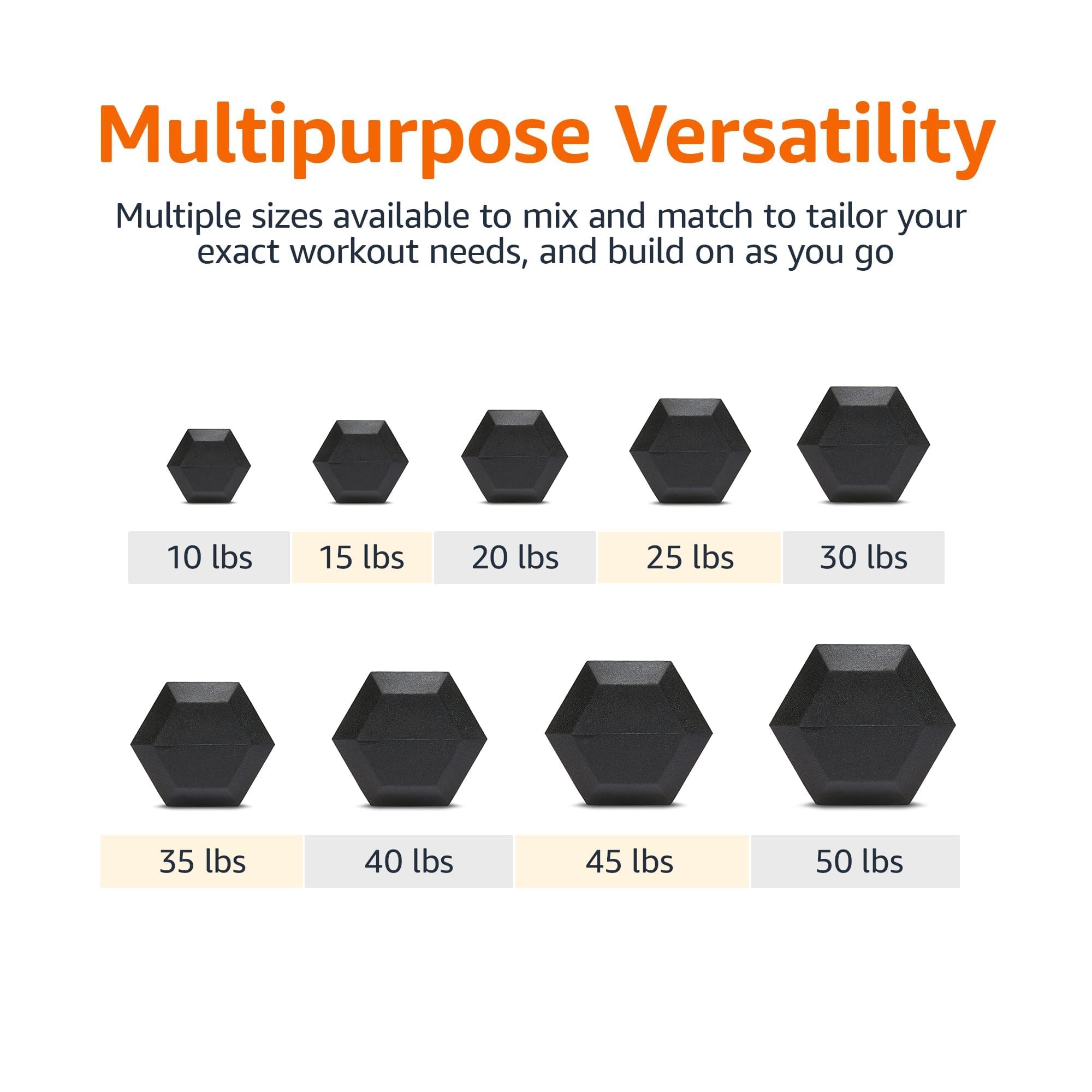 Amazon Basics Rubber Hex Dumbbell Hand Weights - Set of 2, 5, 10, 15, 20, 25, 30 lbs for Home Gym, Strength Training & Fitness Workouts