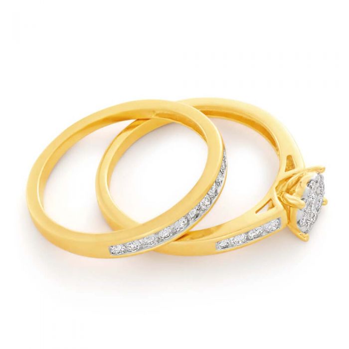 9ct Yellow Gold 2 Ring Bridal Set With 1/2 Carat Brilliant Cut Diamonds - Perfect for Engagement, Wedding & Anniversary Gifts