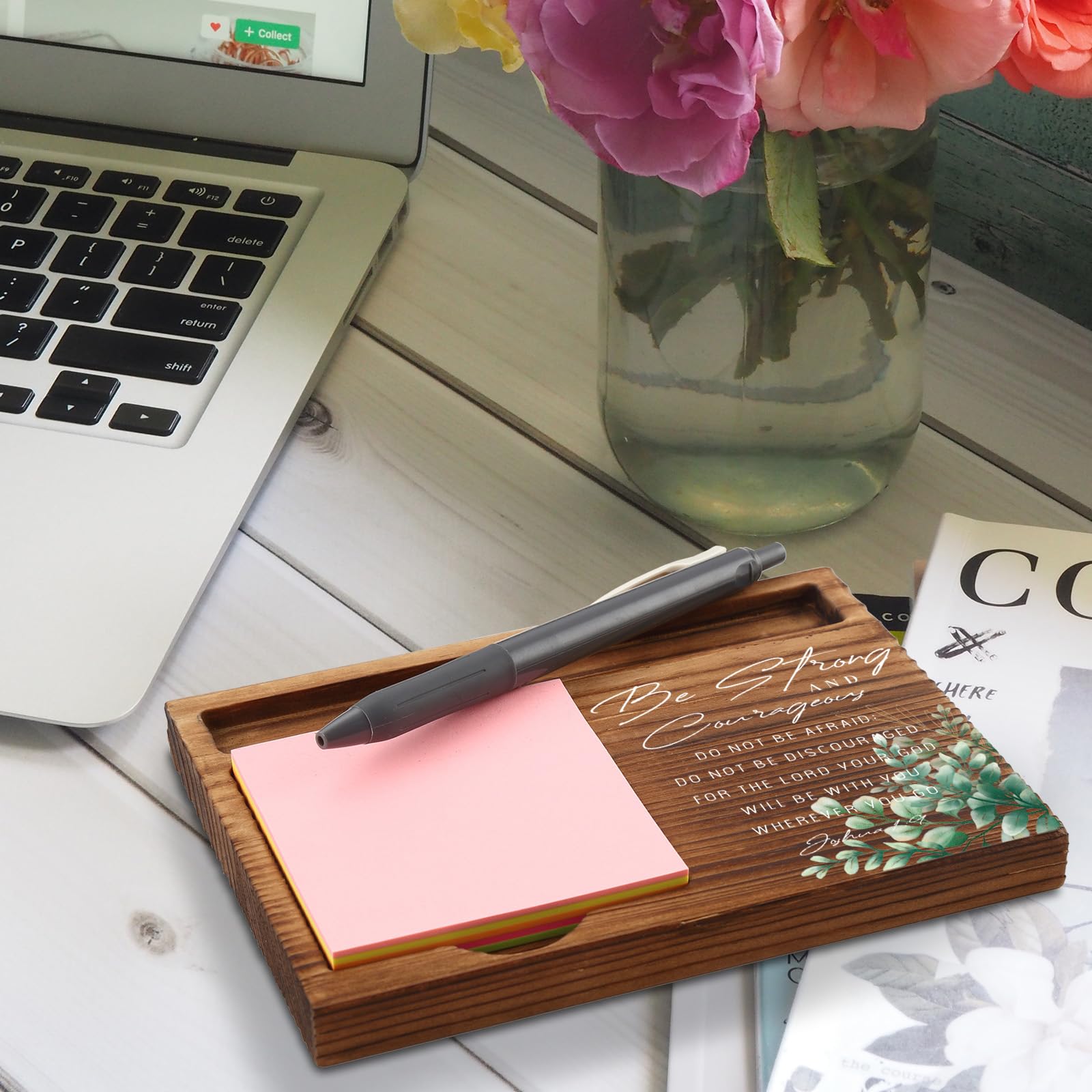 Joshua 1:9 Bible Verse Sticky Note Holder - Christian Desk Decor & Inspirational Gift for Women, Men, Coworkers, Employees - Self-Stick Note Pad Holder with Scripture - Perfect for Office, Prayer Room & Home Decor