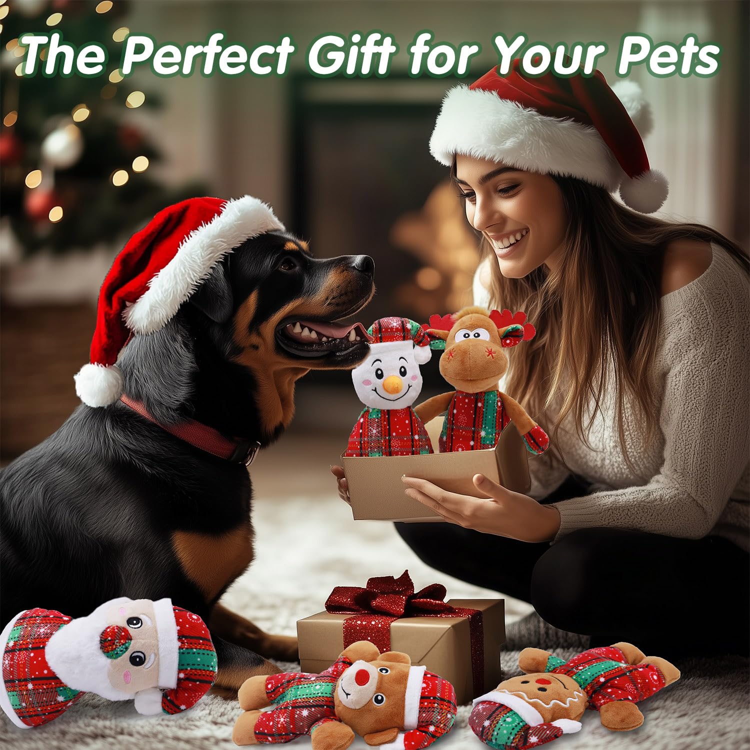 Christmas Dog Toys 5-Pack - Squeaky Holiday Chew Toys for Small & Medium Dogs | Santa, Reindeer & Snowman Designs | Durable Pet Gifts for Puppies to Stay Happy & Engaged | Perfect for Christmas Playtime & Training Rewards