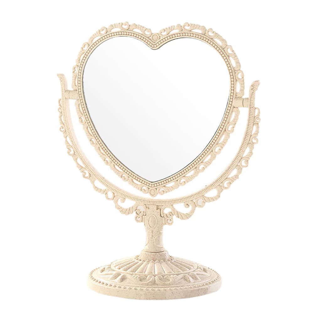 Vintage Heart Shaped Cosmetic Mirror - Double Sided Adjustable Desktop Makeup Mirror with Stand, Removable Tabletop Dresser Mirror (Yellow) | Perfect for Vanity, Travel & Gift Giving