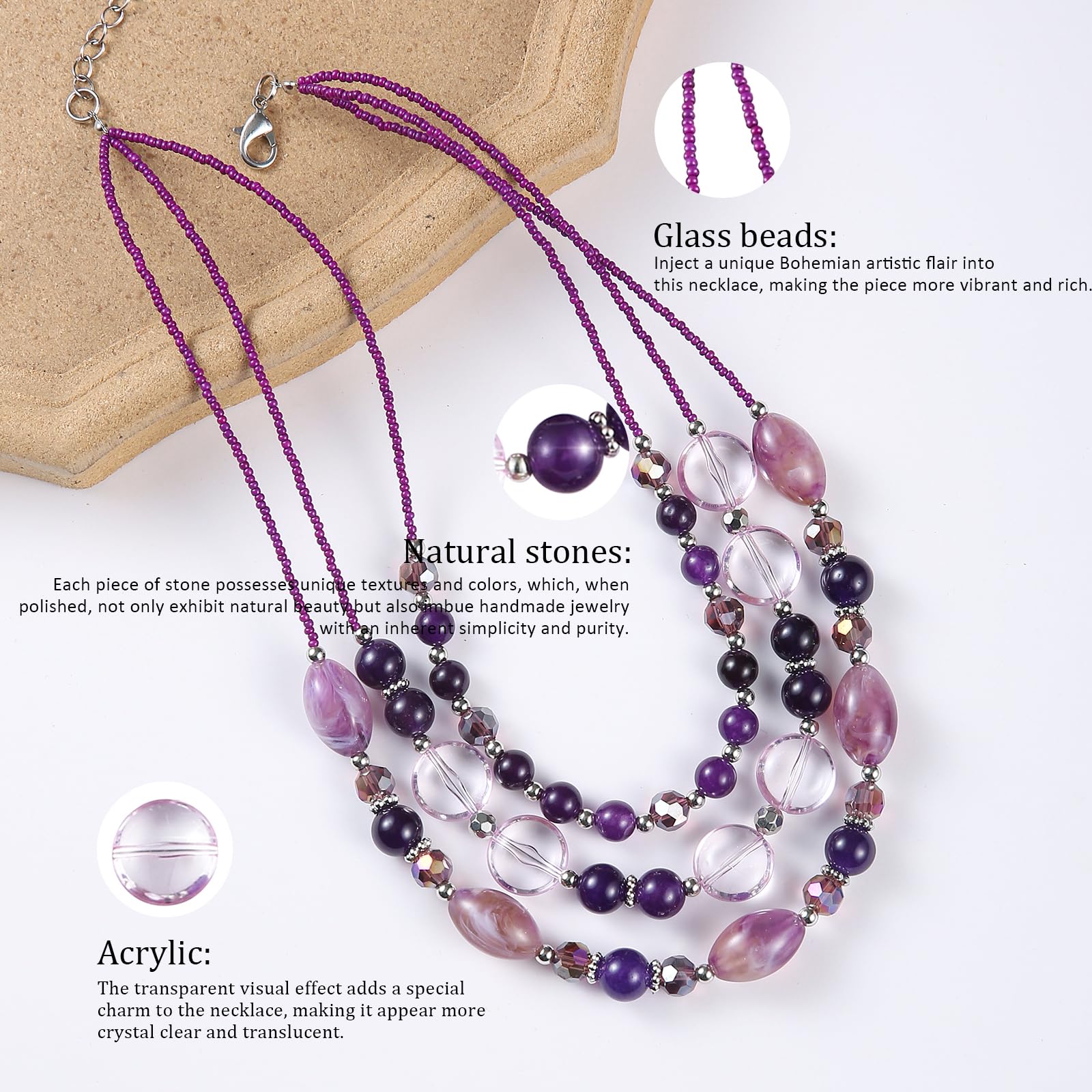 Chunky Layered Beaded Necklace for Women - Multi Strand Statement Jewelry, Fashion Birthday Gift for Mom - Perfect for Fall Outfits, Party Wear & Special Occasions