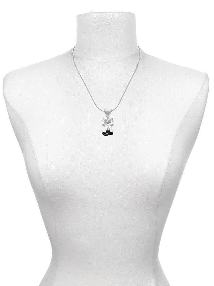 Stylish Silvertone Enamel Cowboy Hat & Bow Heart Pendant Necklace for Women - 18+2 Inch Adjustable Chain - Perfect for Western Fashion, Country Concerts & Cowgirl Outfits