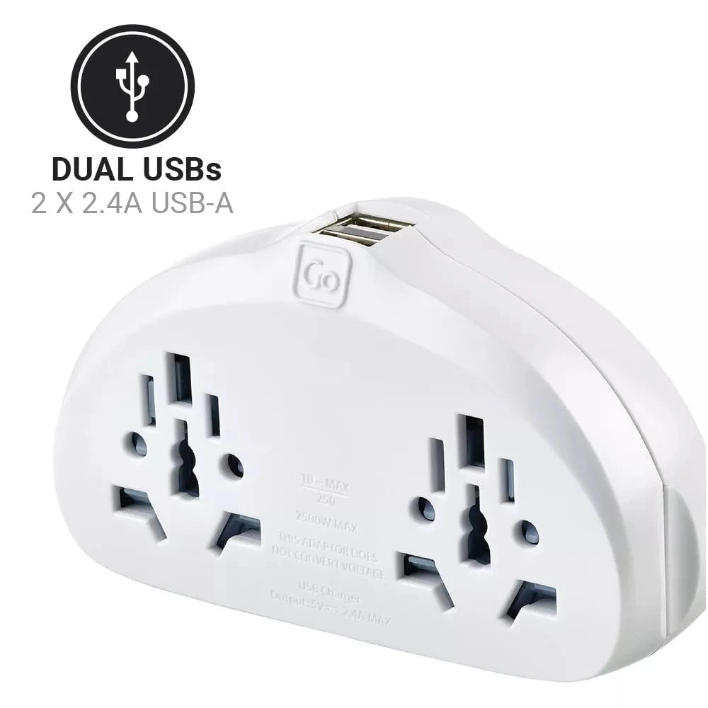 Go Travel World EU Adaptor Duo with USB Ports - Universal Travel Charger for Europe | Perfect for Phones, Laptops & Tablets on Business Trips & Vacations