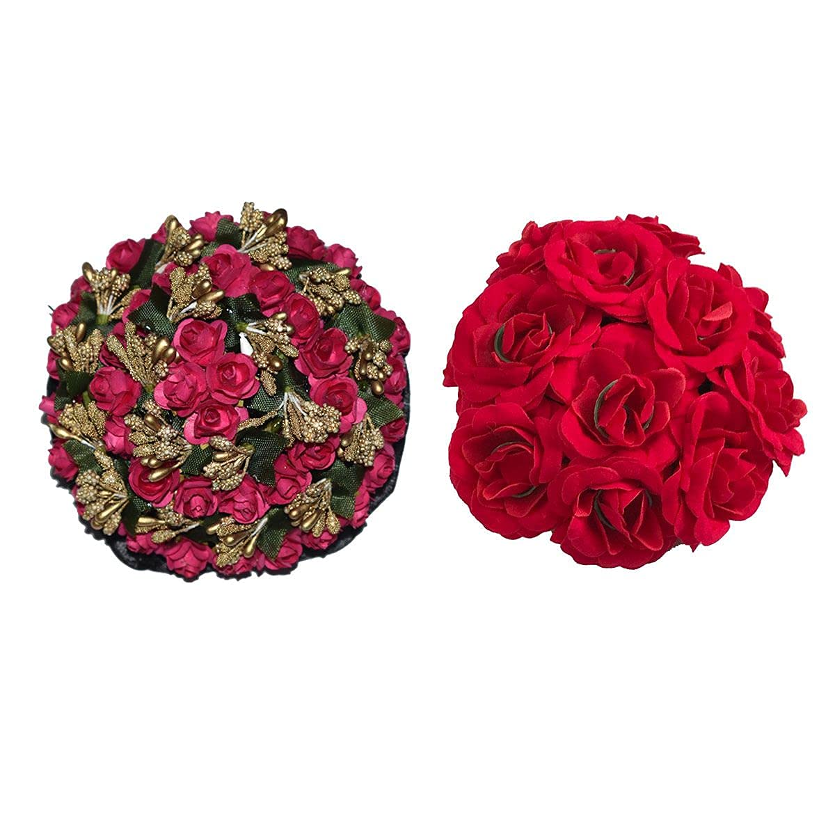 GadinFashion™ Artificial Flower Hair Bun Accessories | Fake Gajra Hair Jewelry for Women & Girls | Multi-Color Pack of 2 | Perfect for Weddings, Parties & Boho Hairstyles