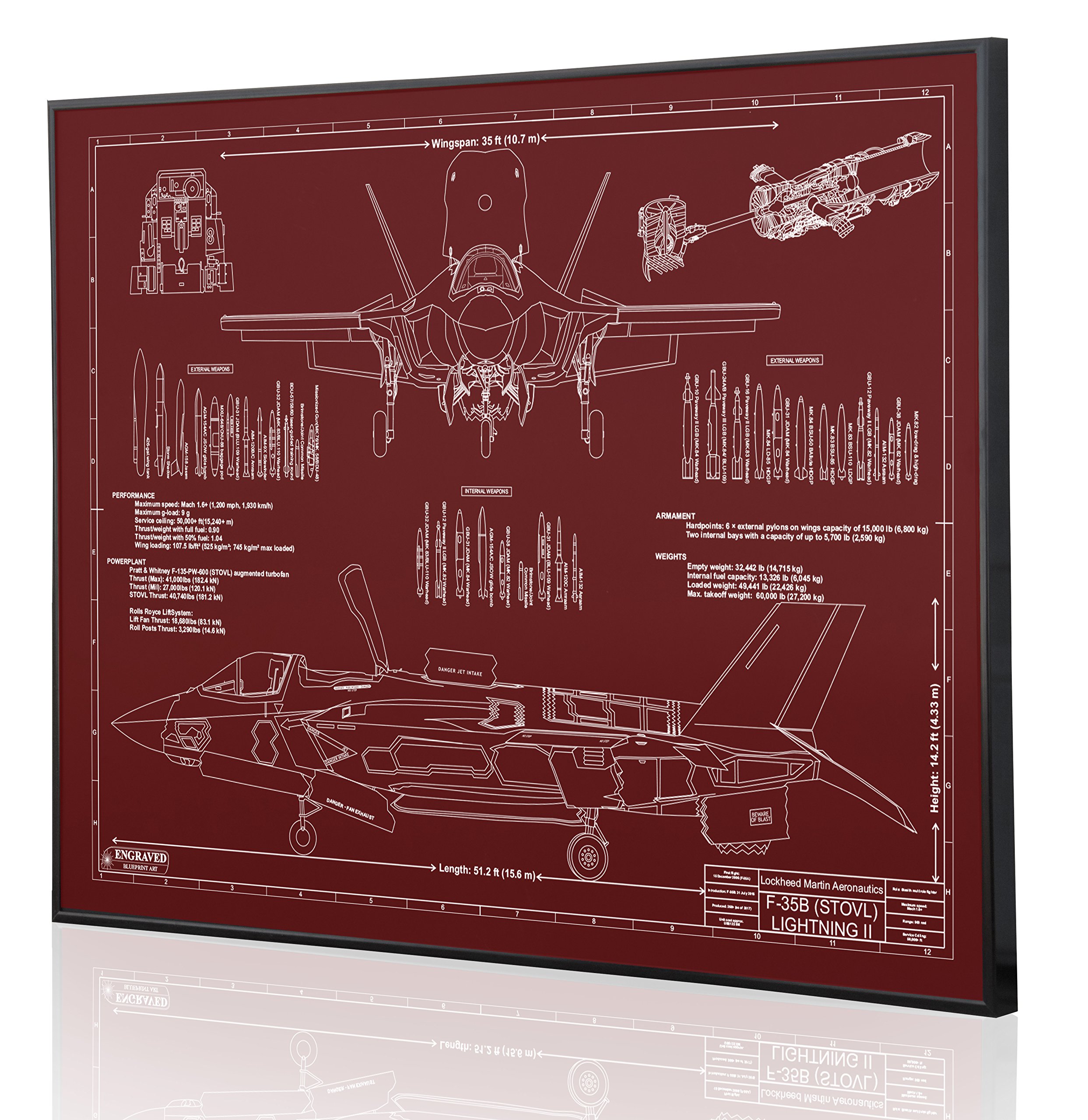 Lockheed F-35 Lightning II Blueprint Artwork - Laser Engraved & Customizable - Perfect Aviation Gift for Pilots, Military Enthusiasts & Home/Office Decor