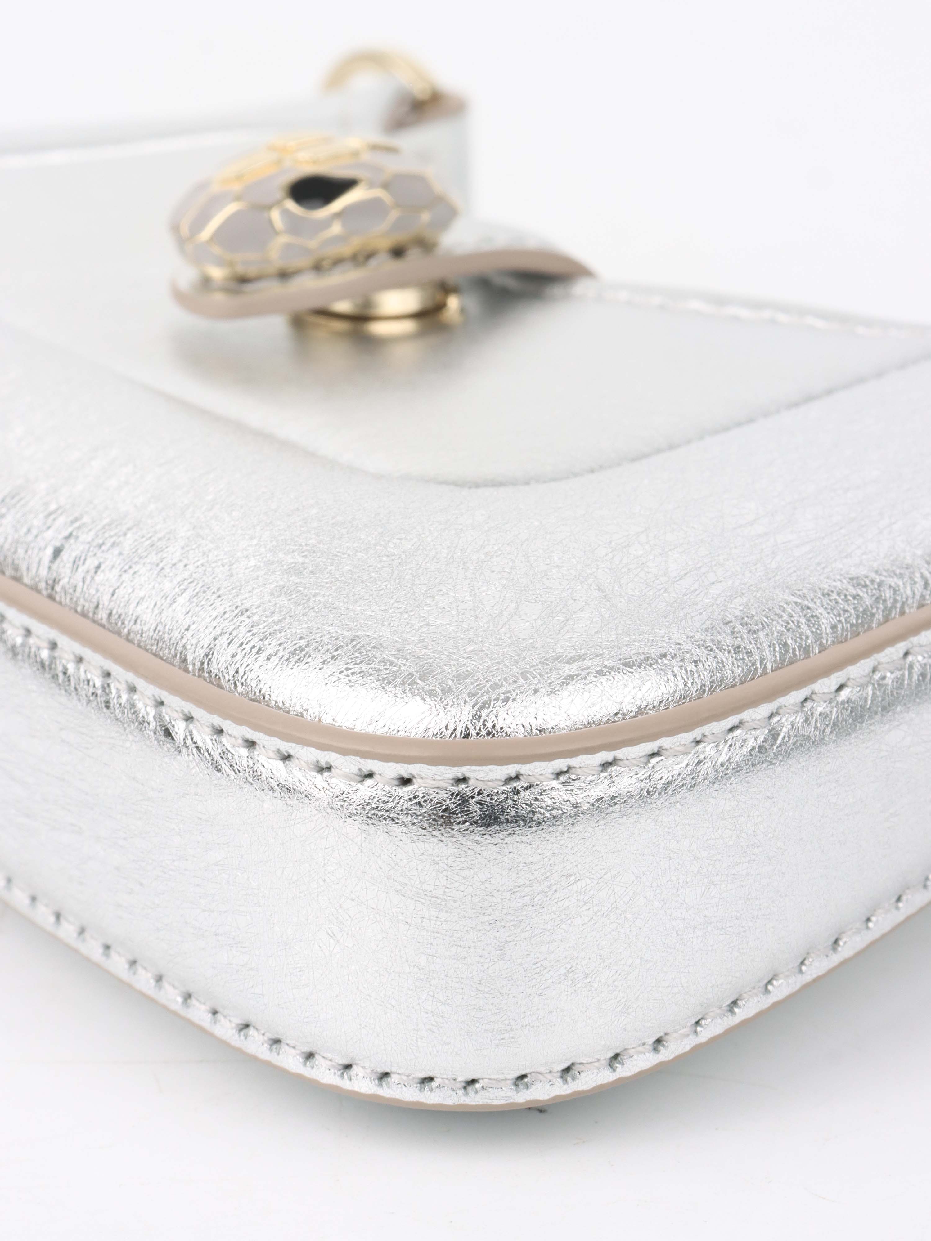 Bvlgari Metallic Silver Mini Serpenti Shoulder Bag - Luxury Designer Crossbody Purse for Women | Perfect for Evening Parties, Date Nights & Special Occasions