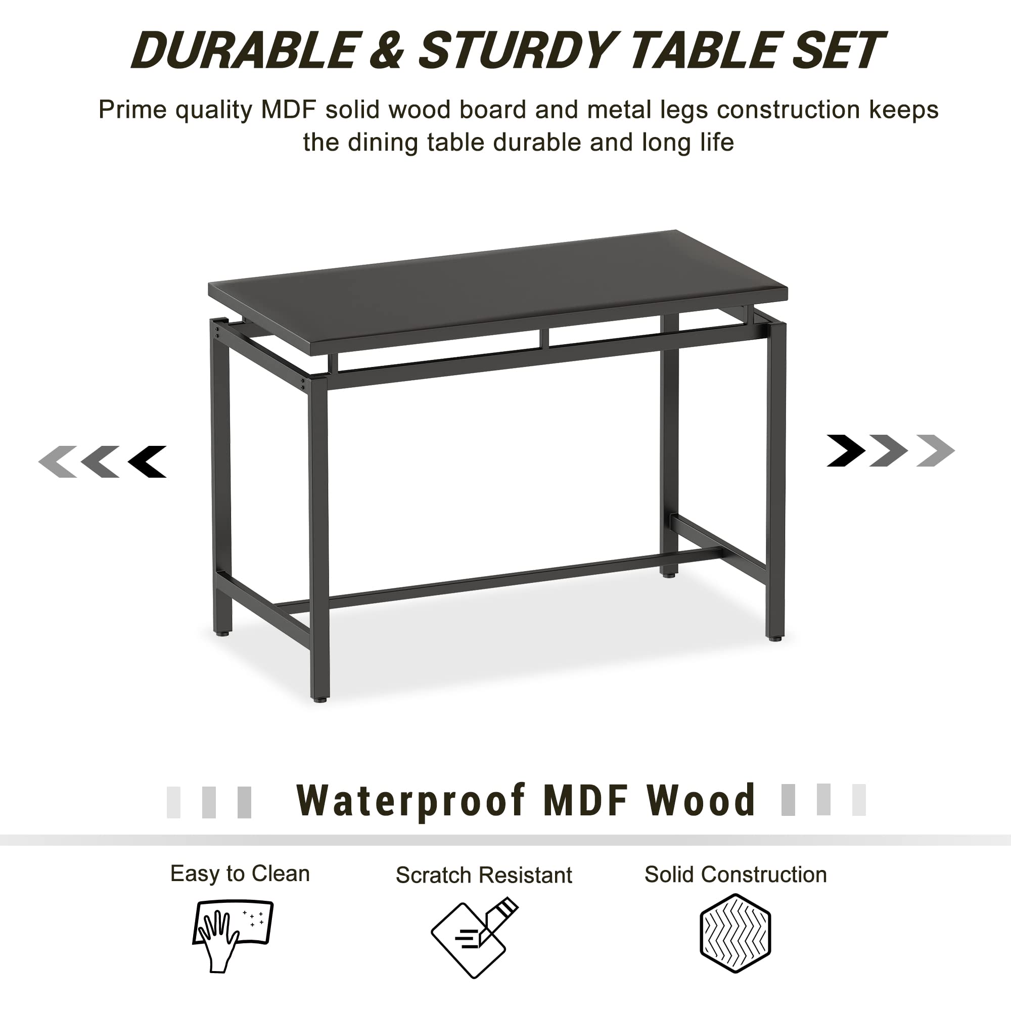 MIERES 5-Piece Industrial Counter Height Dining Table Set for 4 - Wood Kitchen Table & 4 Stools, Black | Perfect for Home Bar, Breakfast Nook, Small Space Living Room & Apartment Dining