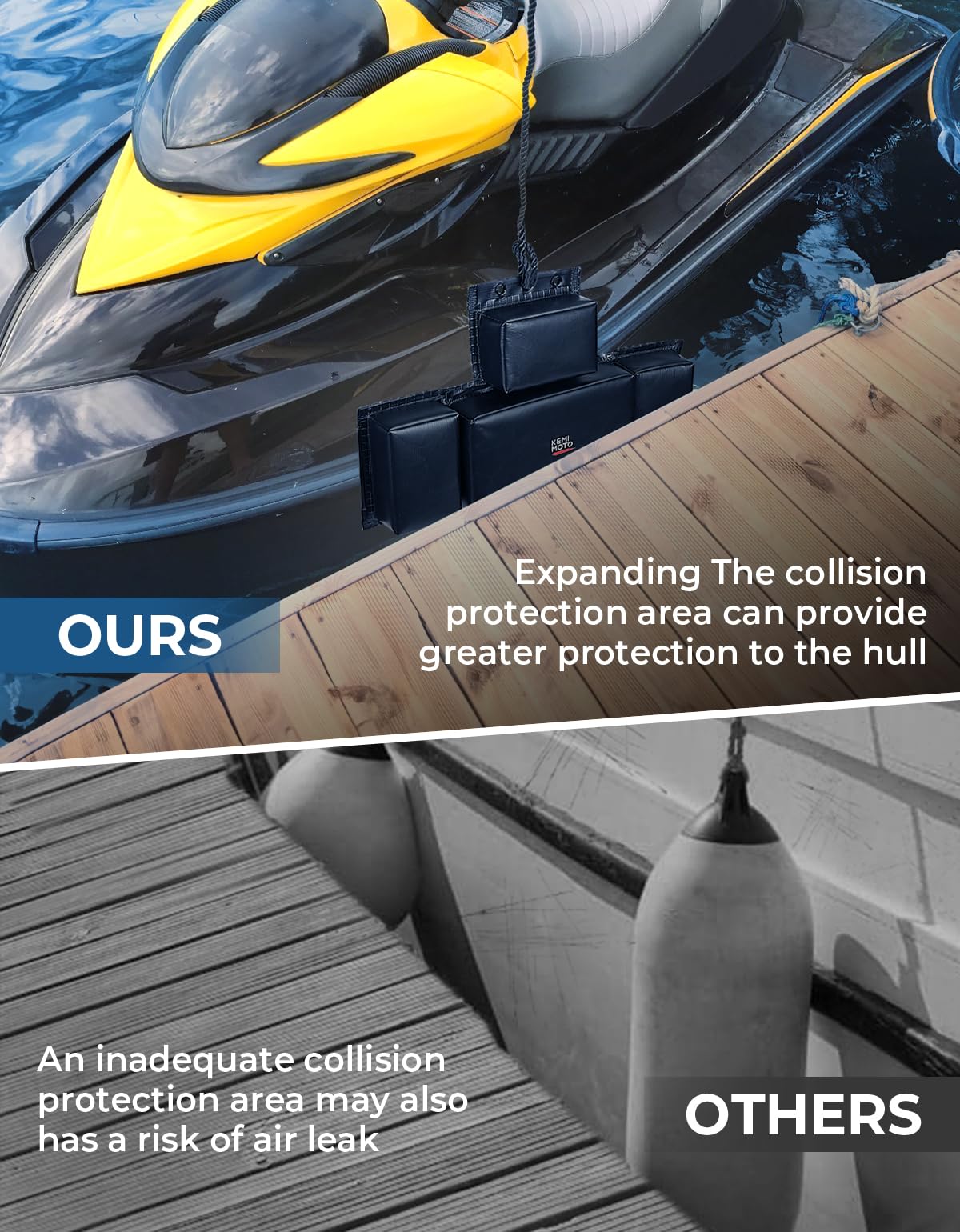 KEMIMOTO PWC Boat Fenders for Jet Ski - Heavy Duty Marine Bumpers with Foldable Design, 19.7 Inch Universal Boat Fenders for Motorboat, Pontoon, Yacht (Perfect for Docking, Mooring & Watercraft Protection)