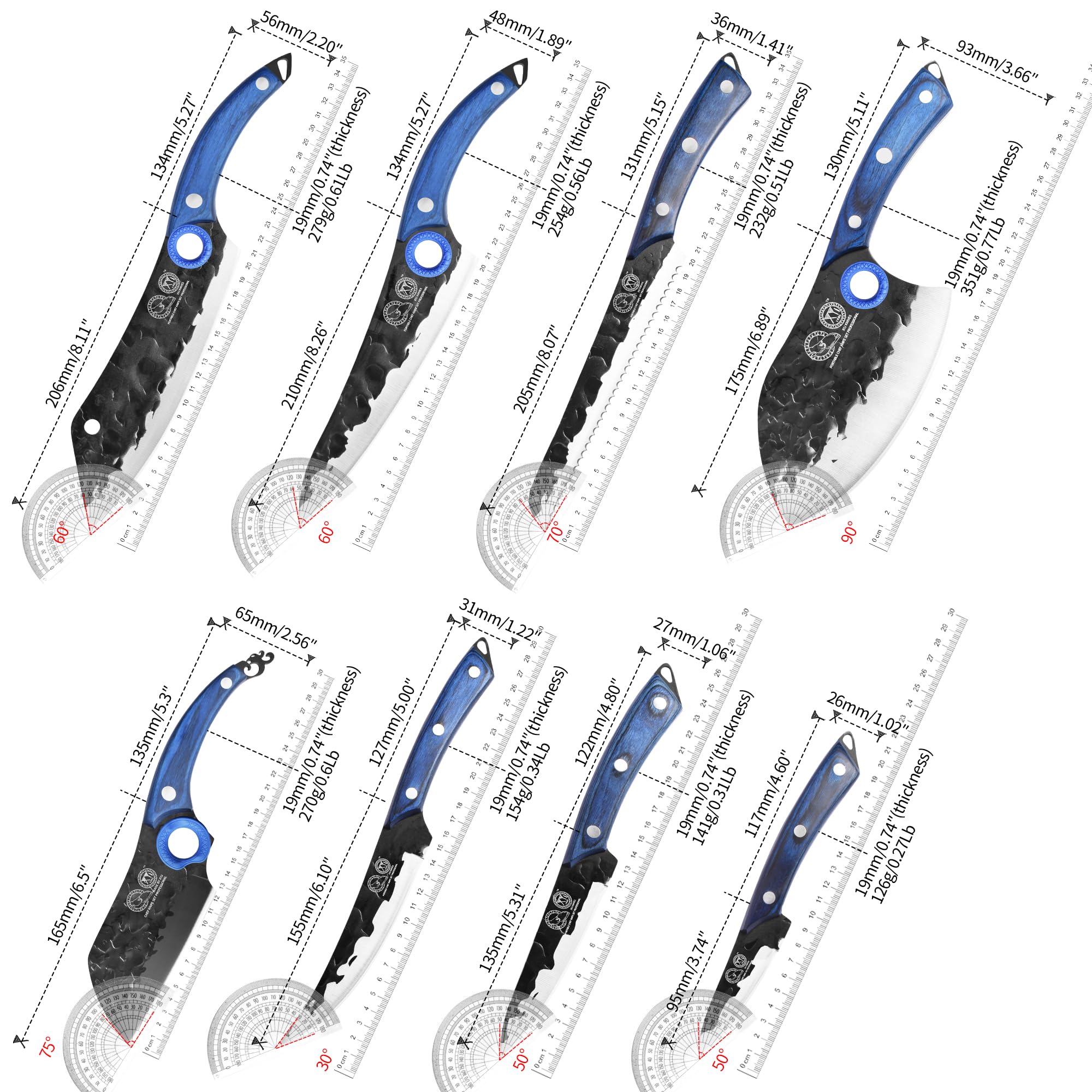 XYJ Professional Kitchen Knife Set - 6-Piece High-Carbon Steel Forged Chef Knives with Full Tang Design (Chef's Knife, Cleaver, Carving Knife, Nakiri) Includes Carrying Case & Poultry Shears - Perfect for Home Cooking, Professional Chefs & Outdoor BBQ