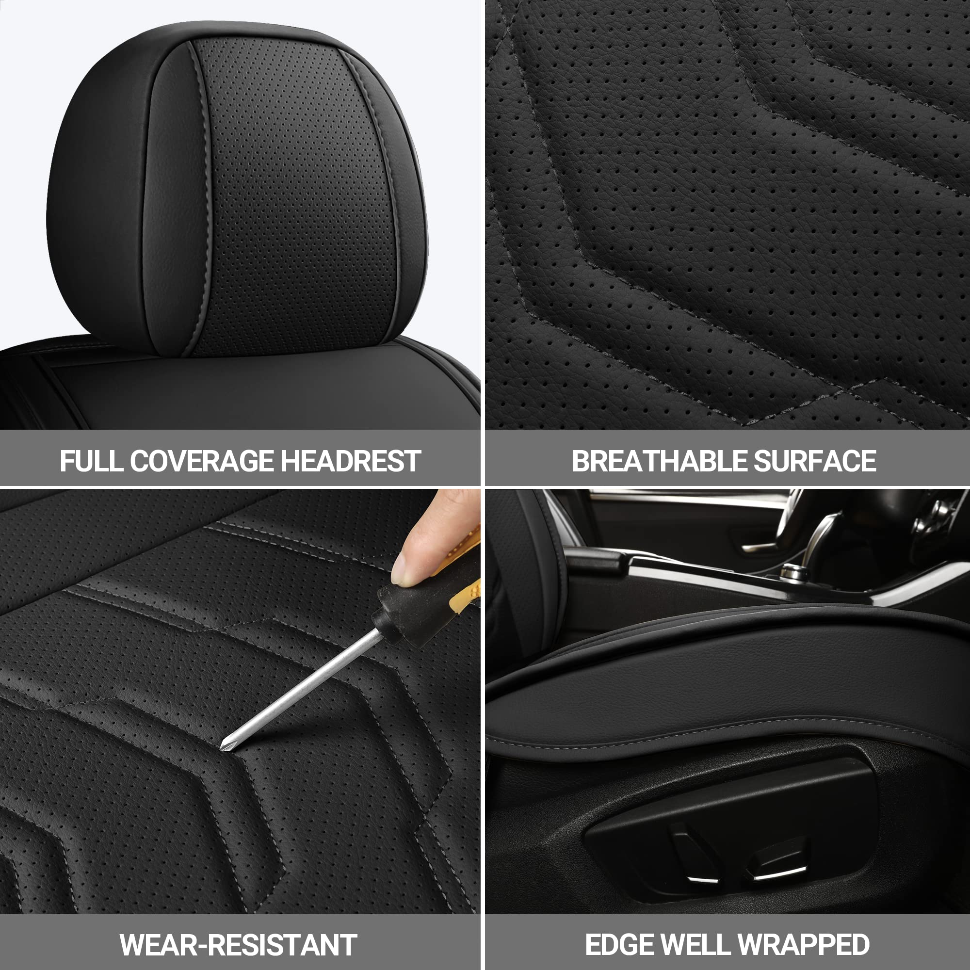 Premium AOOG Leather Car Seat Covers 5-Piece Full Set - Breathable Leatherette Universal Fit for Most Sedans, SUVs & Trucks | Waterproof, Non-Slip & Airbag Compatible Interior Protection | Perfect for Daily Commute, Road Trips & Family Travel (Black)