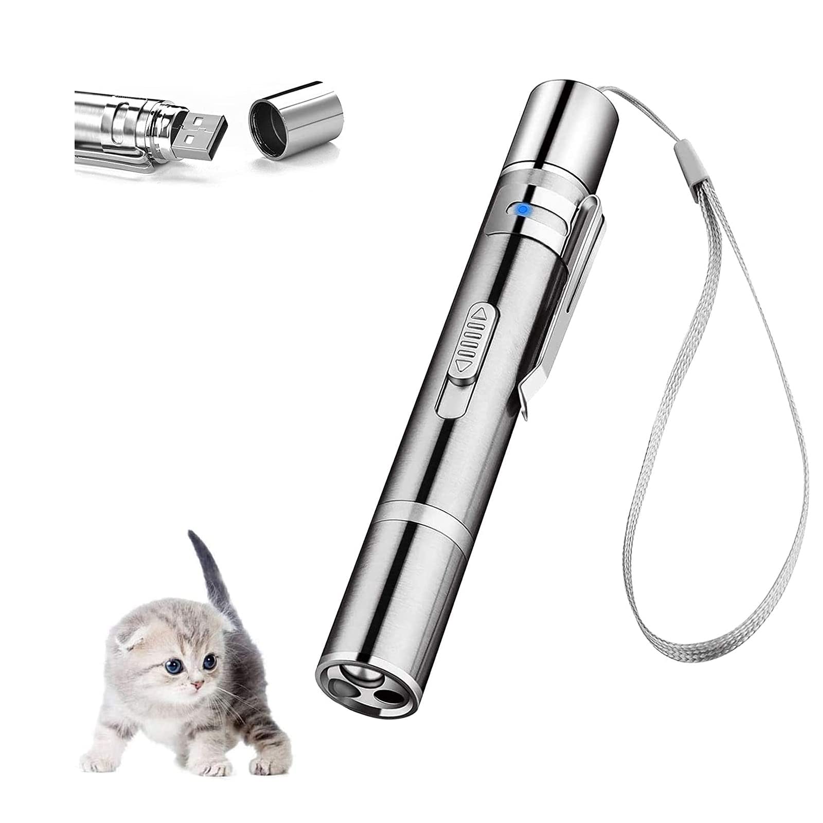 Best Cat Laser Pointer Toy for Indoor Cats - Interactive Kitten Teaser with Red Light for Play & Training - Perfect for Exercise, Bonding & Mental Stimulation (Silver) - Great for Small Spaces & Nighttime Play
