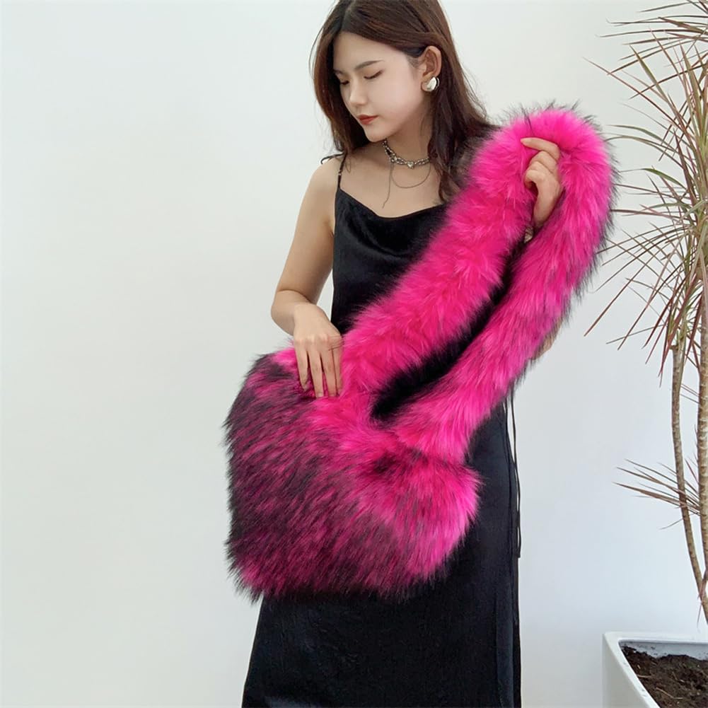 Stylish Large Heart Shaped Faux Fur Shoulder Bag for Women - Y2K Trendy Crossbody Purse & Chic Furry Tote - Perfect for Date Night, Parties, and Casual Outings