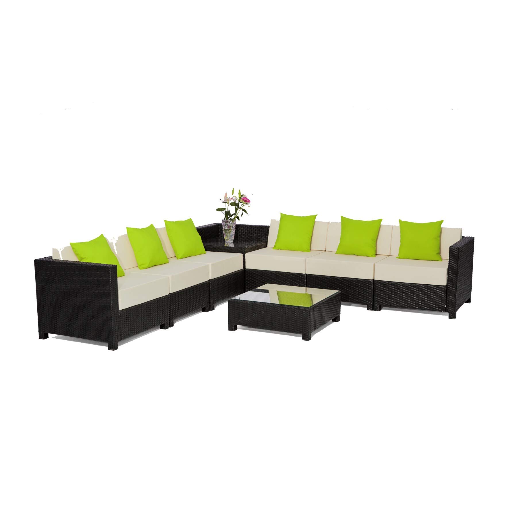 Luxury 8-Piece Black Wicker Patio Sectional Sofa Set with White Cushions - Indoor/Outdoor Furniture for Garden, Poolside & Backyard Relaxation
