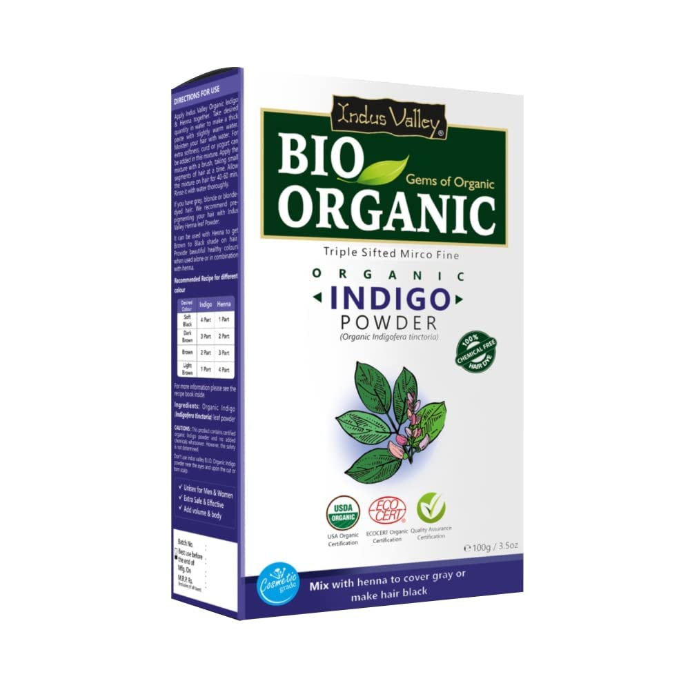 Organic Indigo Powder 100g - 100% Certified Organic, Triple-Sifted & Microfine - Vegan & Cruelty-Free - Indigofera Tinctoria - Natural Hair Dye & Fabric Dye for DIY Beauty & Textile Projects