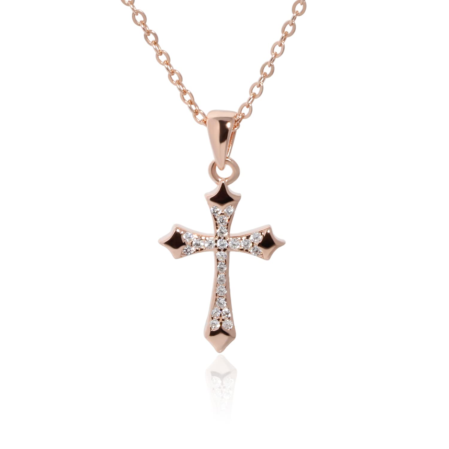 925 Sterling Silver Rose Gold Cross Pendant Necklace for Women & Men - Dainty Religious Christian Faith Jewelry - Perfect for Church, Baptism, Weddings & Everyday Wear