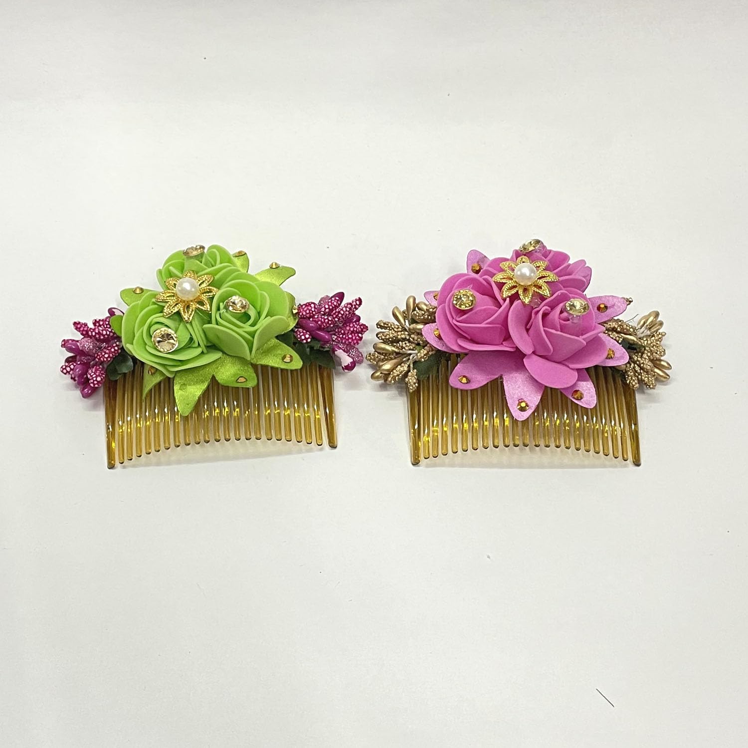 GuruEmbelish Bridal Hair Accessories Set - 2 Pack Wedding Bun Comb Clips with Floral Hair Brooch for Brides, Bridesmaids & Special Occasions | Perfect for Weddings, Prom & Formal Events