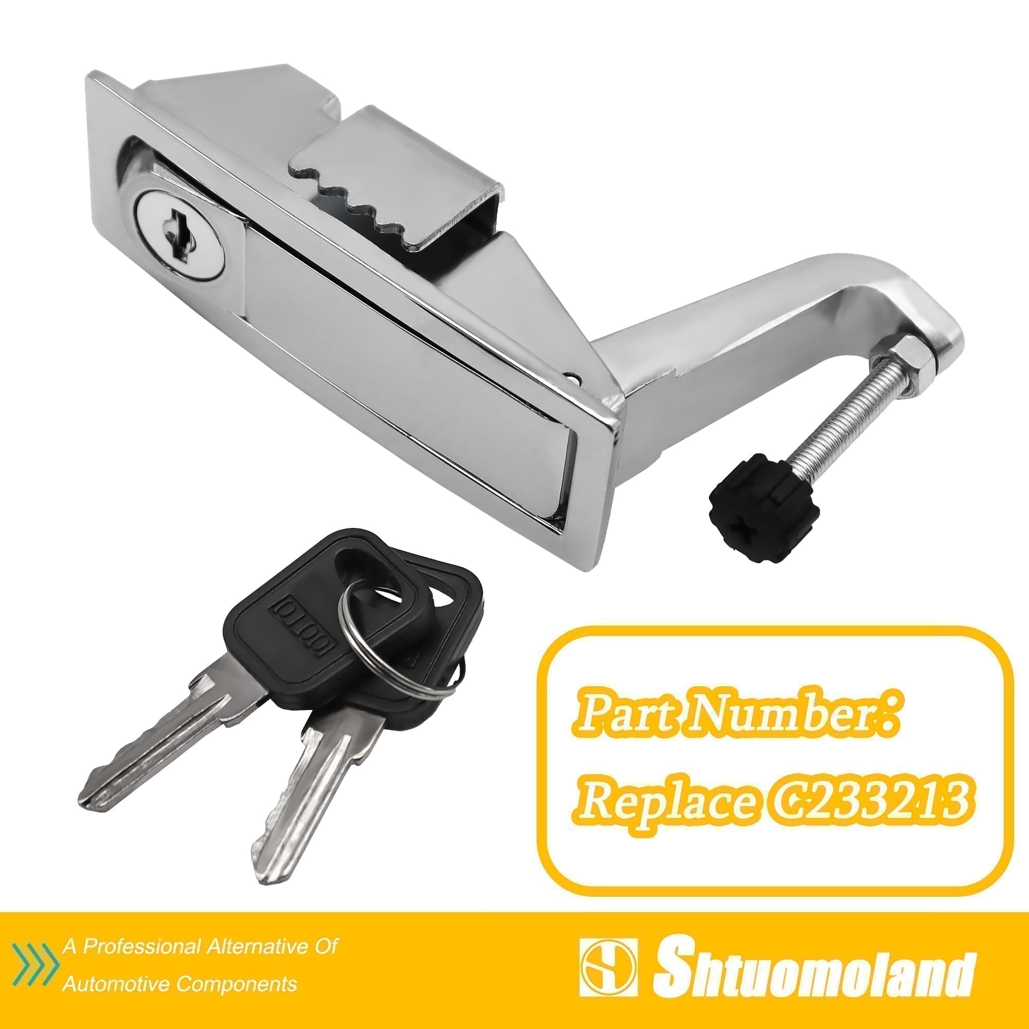 Heavy Duty All Metal Latch Lock Kit for Peterbilt 386 387 Tool Box - Stainless Steel Plated Latch with Lock & 2 Keys - Replacement for C233213 C23-3213 - Perfect for Truck Tool Box Security and Organization