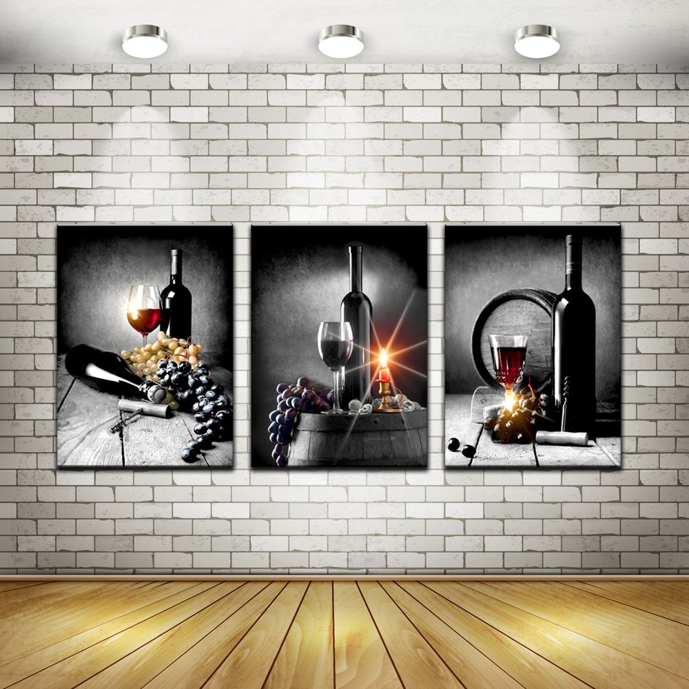 Modern Wine & Grape Wall Art Canvas Print - Kitchen & Home Decor Painting for Living Room, Dining Room, Bedroom | Ready to Hang Framed Picture for Housewarming Gift