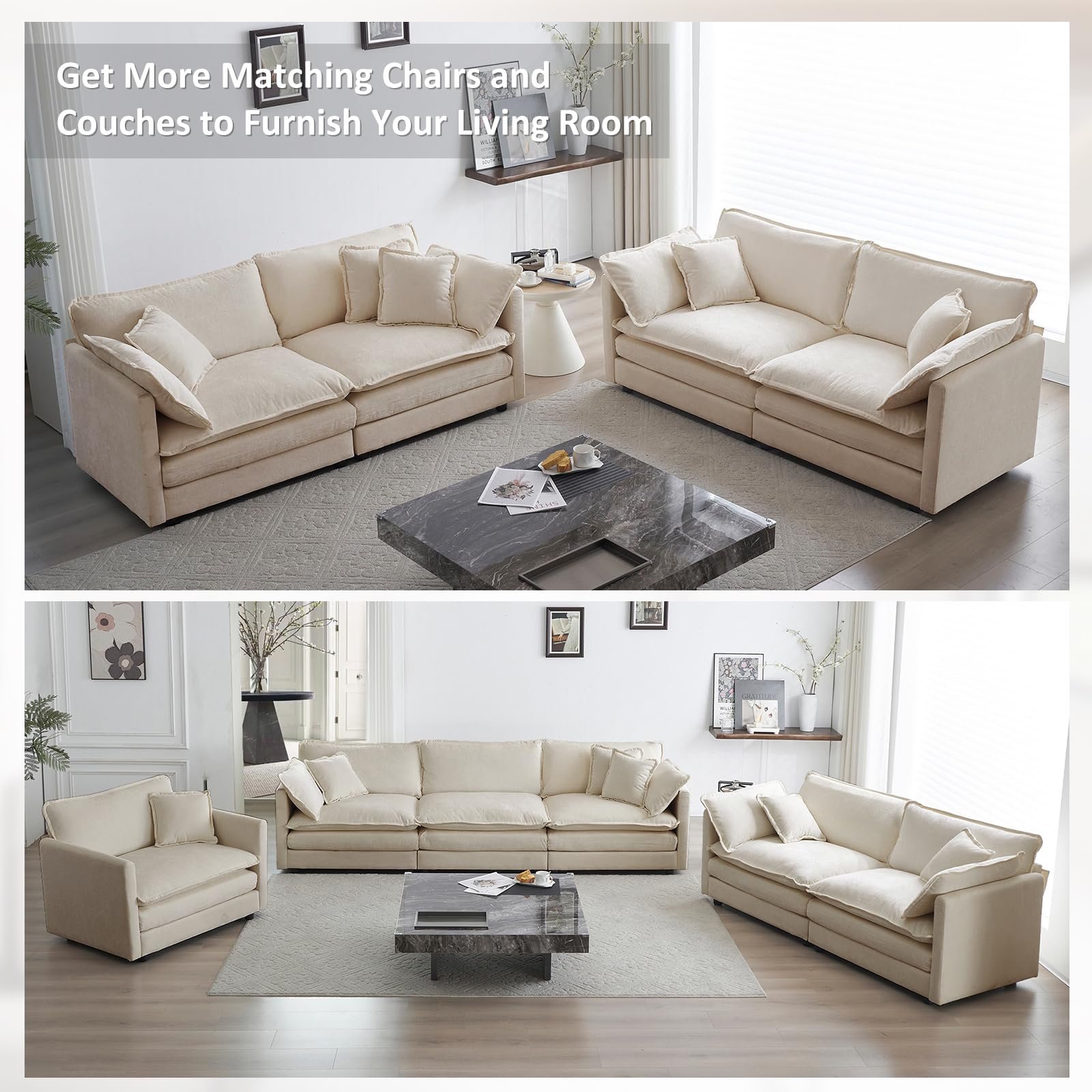 KIVENJAJA Chenille Single Sofa Chair - 41.4”W Oversized Modern Accent Armchair with Deep Seat & Pillow, Upholstered in Light Camel - Perfect for Living Room, Bedroom, Office & Small Apartment - Cozy Reading Nook & Relaxation Spot