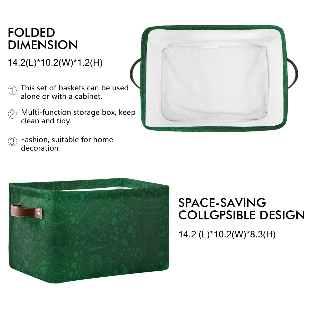 St. Patrick's Day Beer Mug Collapsible Storage Basket - Waterproof Rectangle Bin for Nursery Toys, Books, Closet Shelves & Bedroom Organization - Perfect for Holiday Decor, Kids' Room Storage & Home Organization