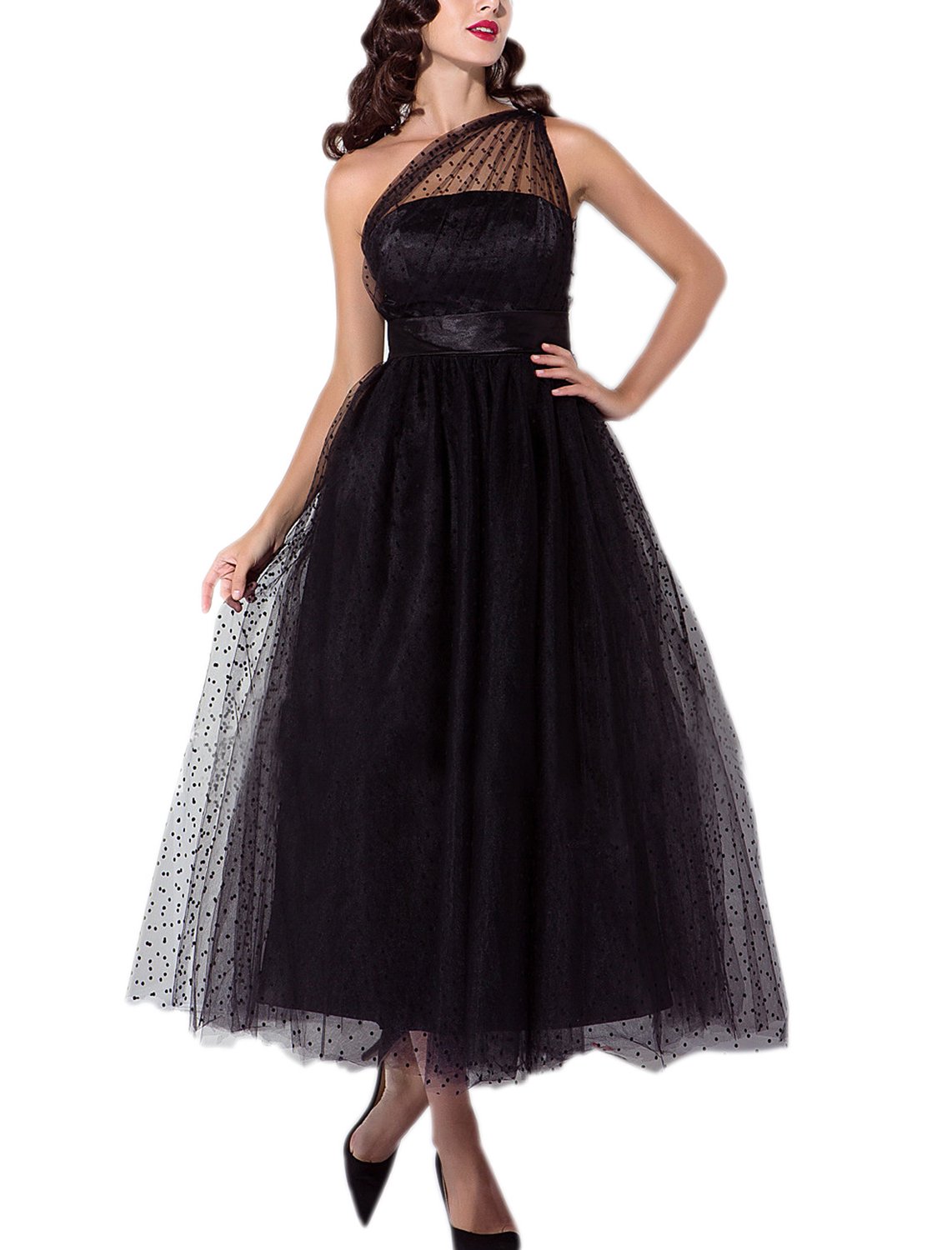 Elegant One Shoulder Tulle Prom Dress for Women - Tea Length Formal Evening Gown for Homecoming, Wedding Party & Special Occasions