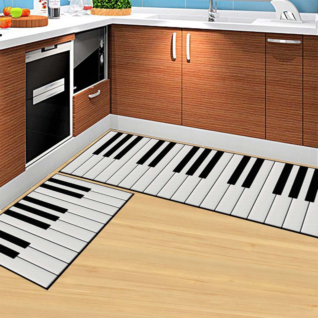 Non-Slip Kitchen Mats and Rugs - Waterproof Piano Key Design Indoor Floor Runner for Home, Bathroom, Bedroom - Absorbent Low Profile for Safety & Comfort in High Traffic Areas