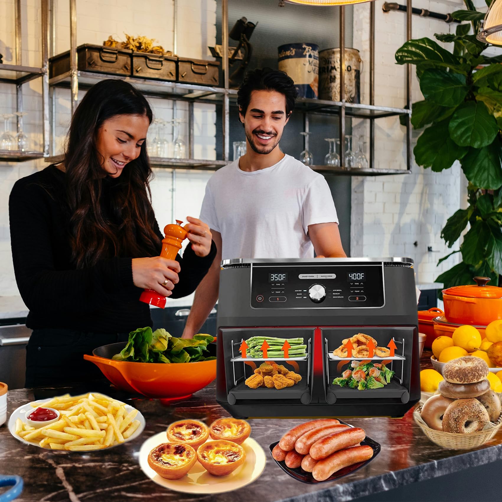 Dual Zone Air Fryer Accessories Set - 2 Racks & 2 Reusable Silicone Liners for Ninja Foodi DZ201/DZ401 - 4-Piece Double Basket Kit for Healthier Cooking | Perfect for Roasting, Baking & Frying Chicken Wings, Fries & Vegetables