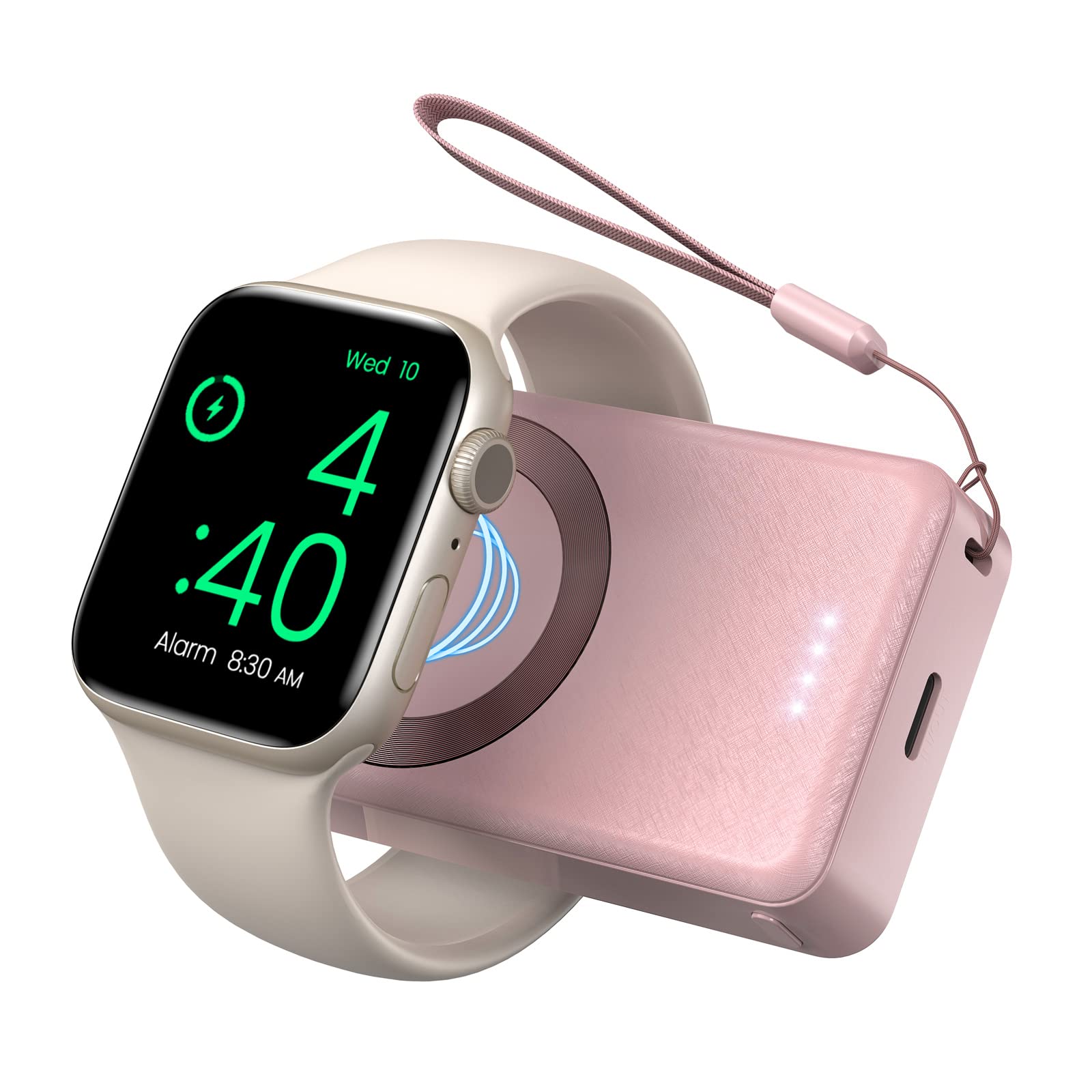 LVFAN 4000mAh Magnetic Wireless Portable Charger for Apple Watch Series 10/9/8/7/6/5/4/3/2/1/SE/Ultra 2/Ultra - Pink Power Bank | Travel-Friendly Smart Watch Charger for Gym, Hiking & Business Trips