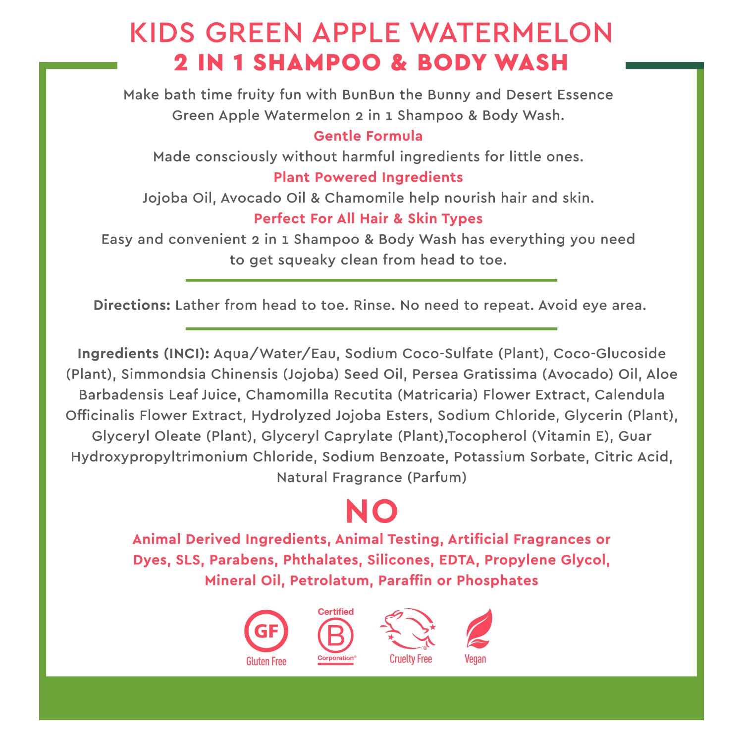 Desert Essence Kids Green Apple Watermelon 2-in-1 Shampoo & Body Wash + Conditioning Detangler Bundle 12 fl oz | Vegan, Gluten-Free, Cruelty-Free | Nourishing Formula for Soft Hair & Skin | Perfect for Kids Bath Time & Daily Hair Care